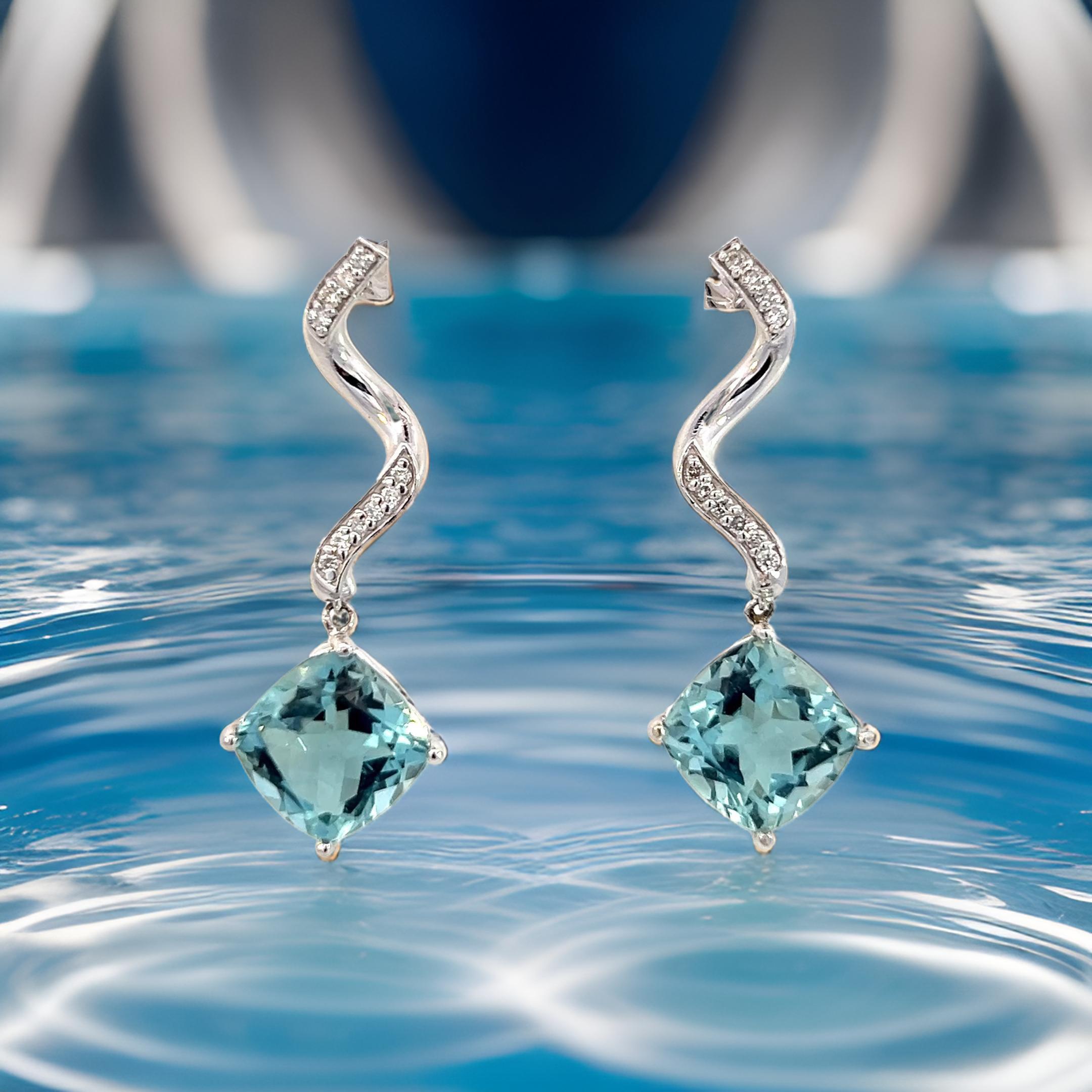 Pendientes Diamante Aguamarina Natural Oro 14k 8.15 TCW Certificado en venta 2