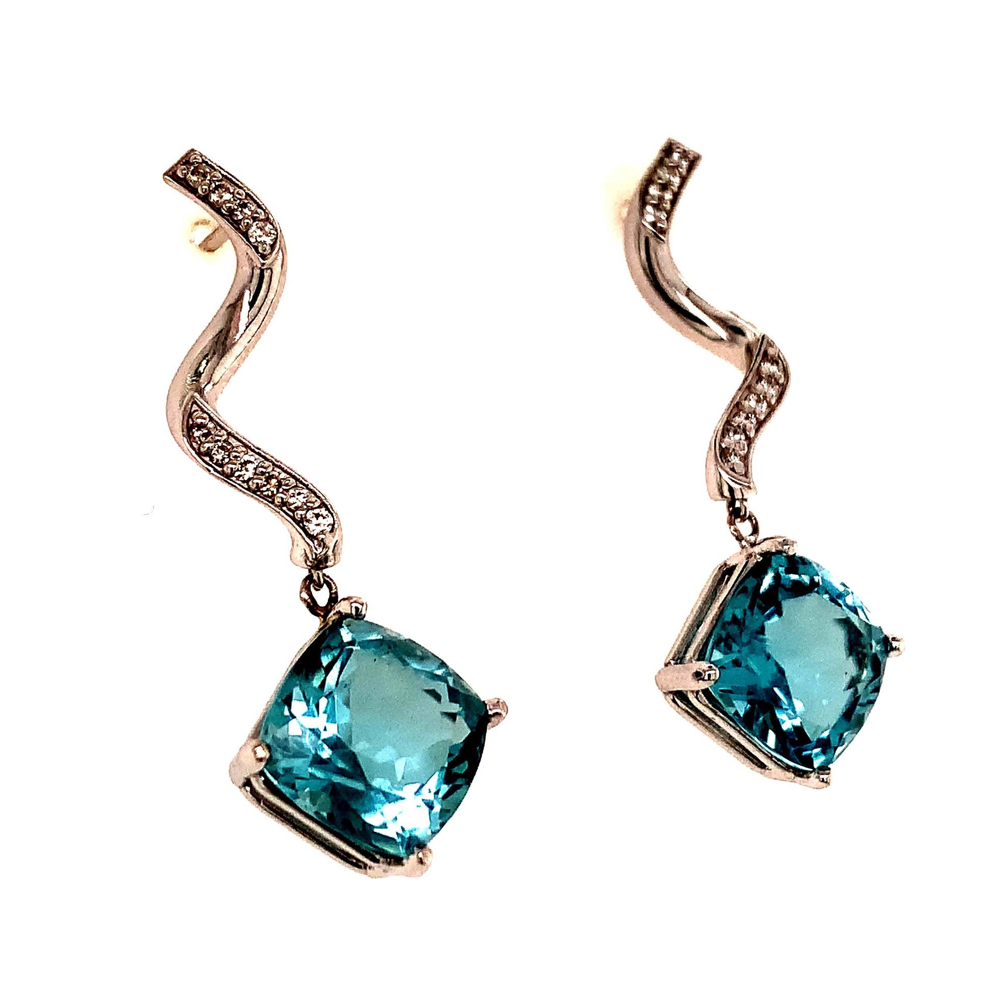 Natural Aquamarine Diamond Earrings 14k Gold 8.15 TCW Certified For Sale 2