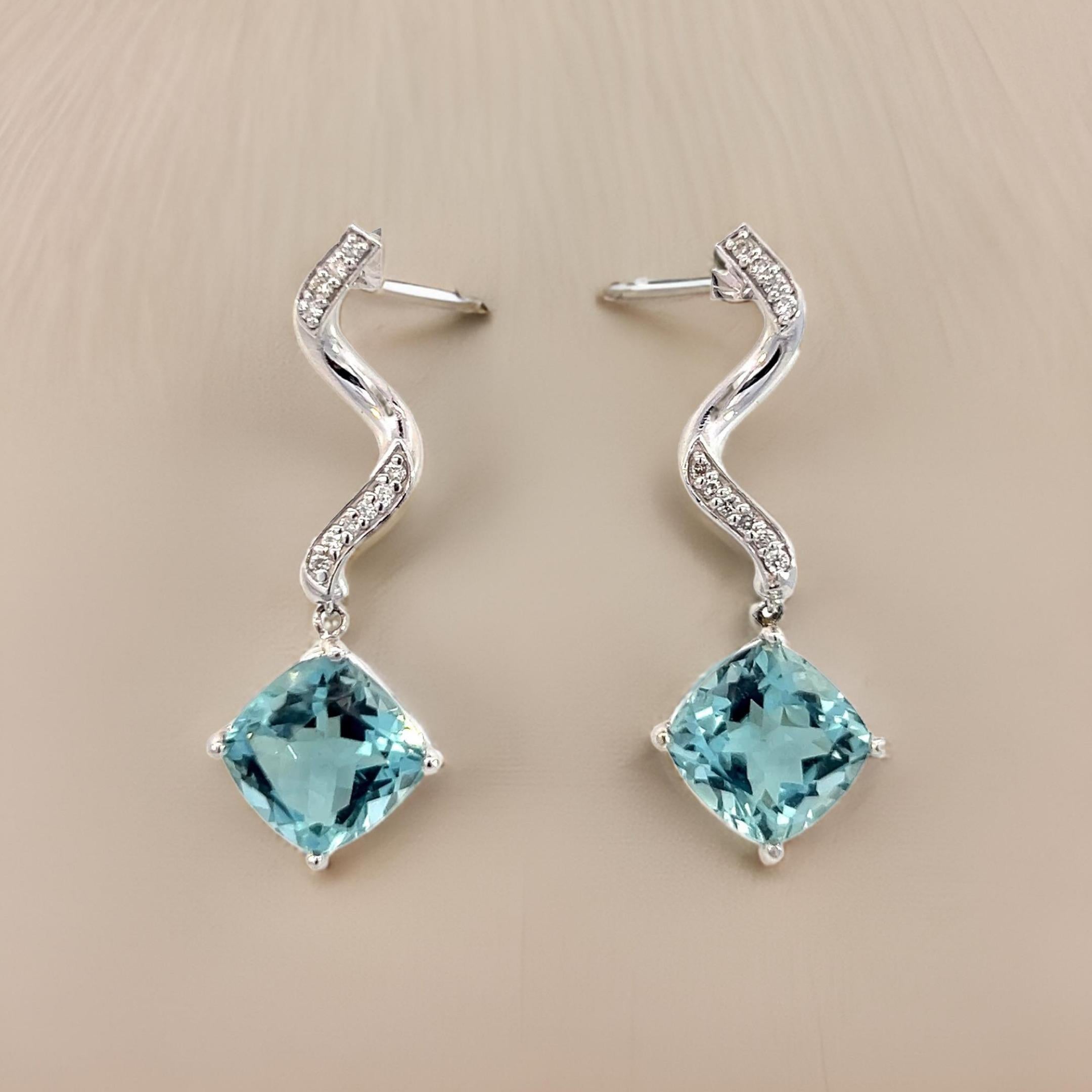 Pendientes Diamante Aguamarina Natural Oro 14k 8.15 TCW Certificado en venta 4