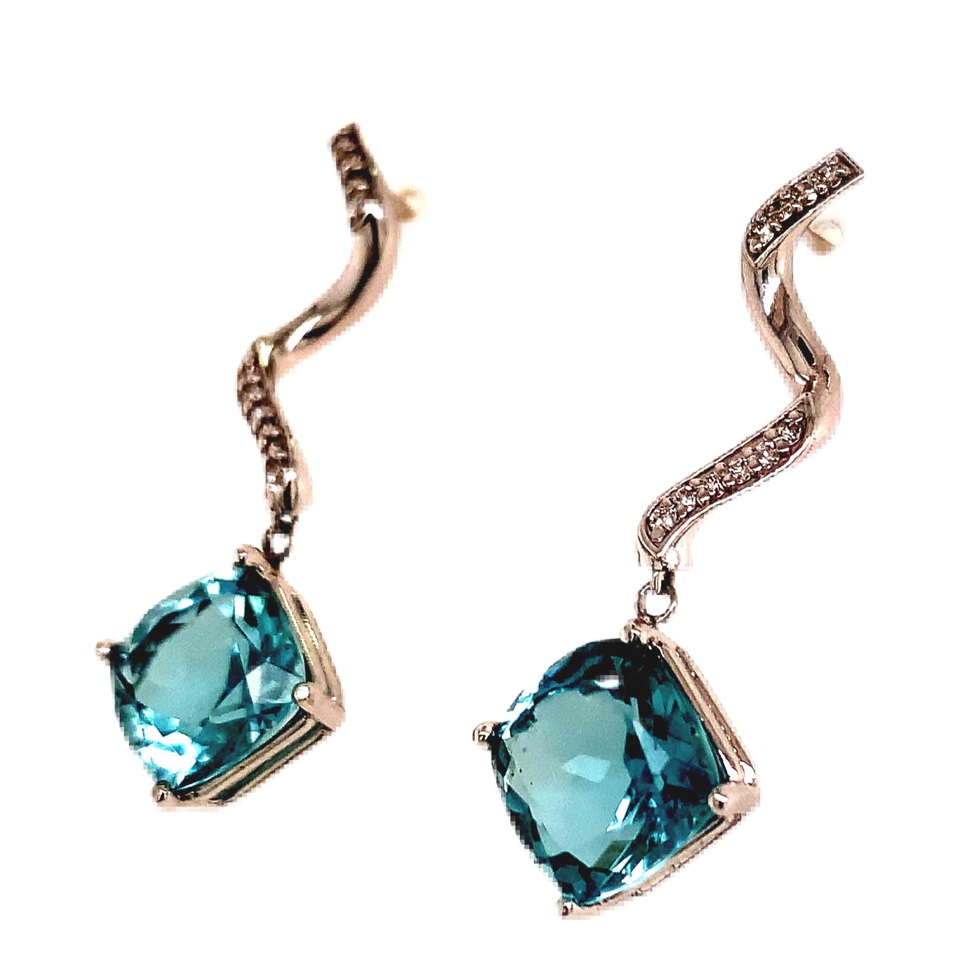 Natural Aquamarine Diamond Earrings 14k Gold 8.15 TCW Certified For Sale 3