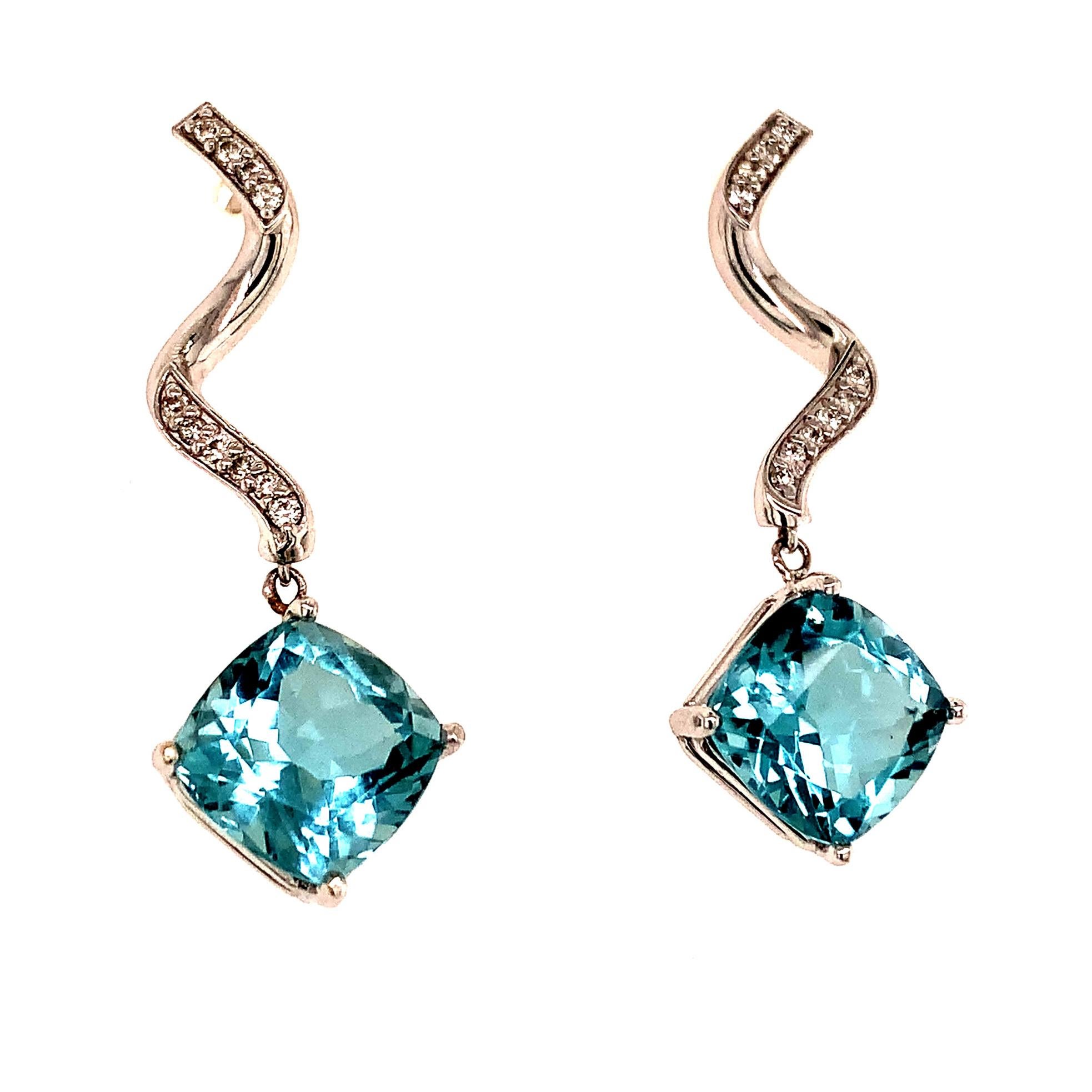 Natural Aquamarine Diamond Earrings 14k Gold 8.15 TCW Certified For Sale 4