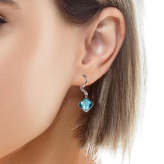 Pendientes Diamante Aguamarina Natural Oro 14k 8.15 TCW Certificado