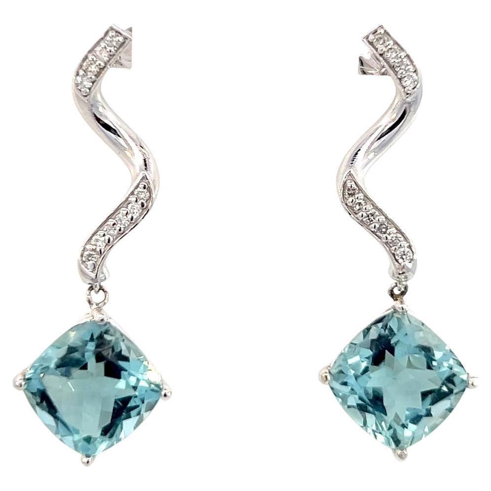 Pendientes Diamante Aguamarina Natural Oro 14k 8.15 TCW Certificado en venta