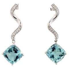 Boucles d'oreilles en or 14 carats avec aigue-marine naturelle certifiée TCW 8,15 carats