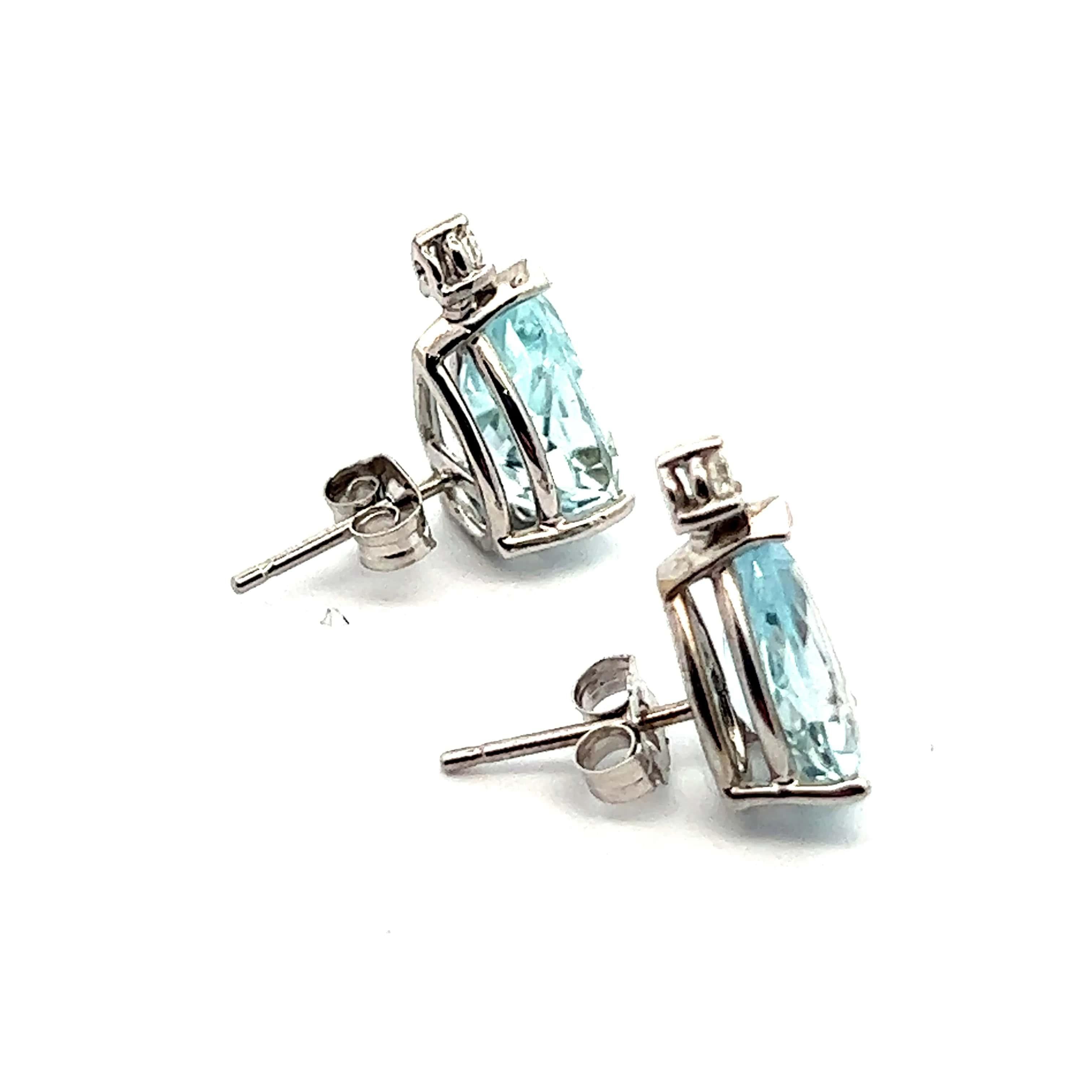 Natural Aquamarine Diamond Earrings 14k W Gold 3.35 TCW Certified  In Good Condition For Sale In Brooklyn, NY
