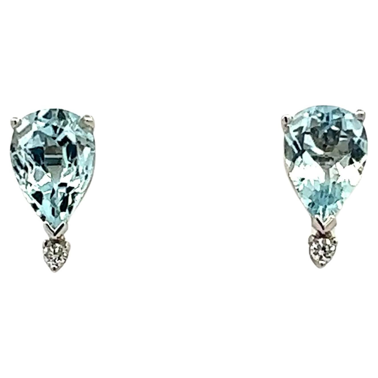 Natural Aquamarine Diamond Earrings 14k W Gold 3.35 TCW Certified  For Sale