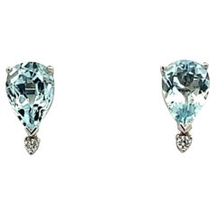 Natural Aquamarine Diamond Earrings 14k W Gold 3.35 TCW Certified 