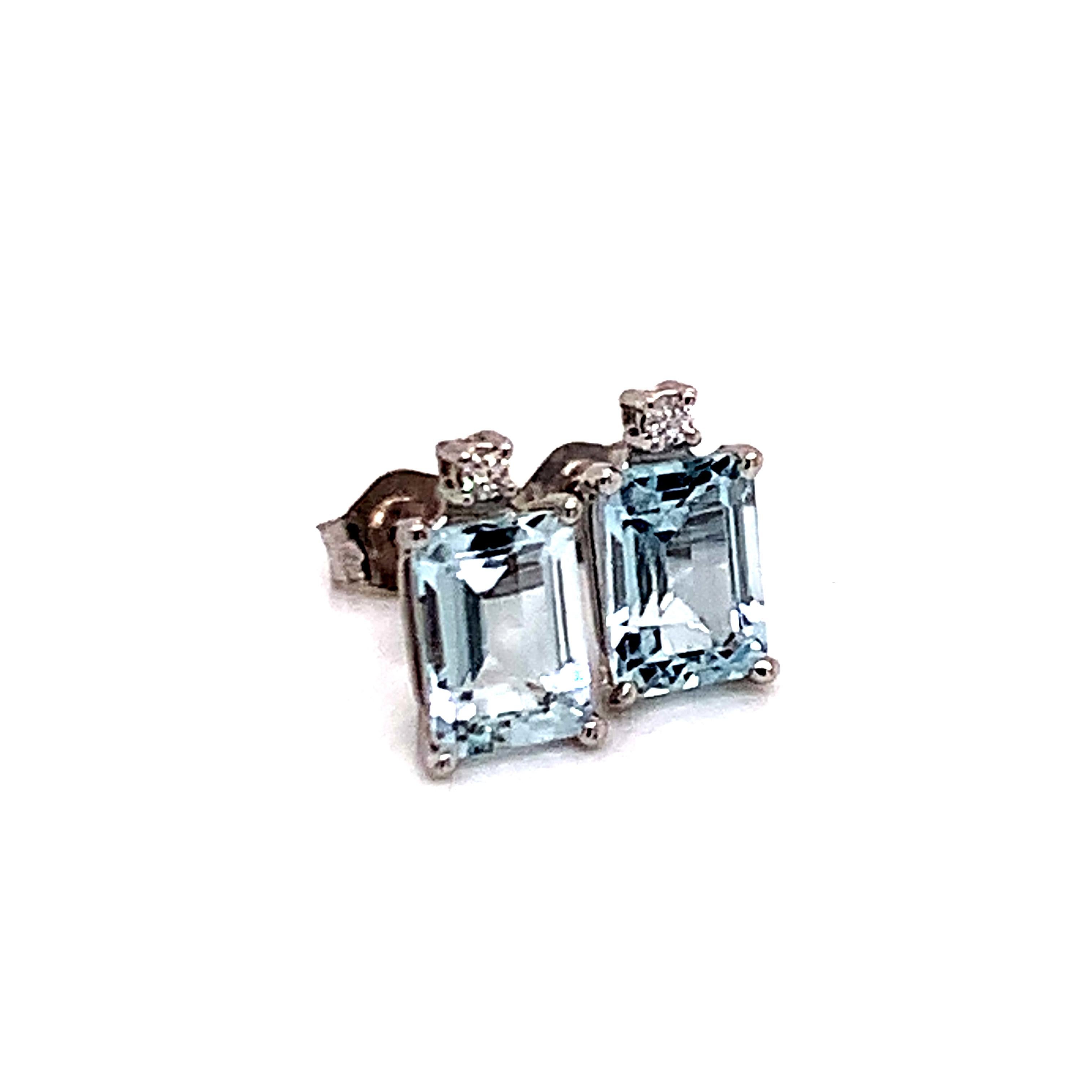 Emerald Cut Natural Aquamarine Diamond Earrings 14k White Gold 1.84 TCW Certified For Sale