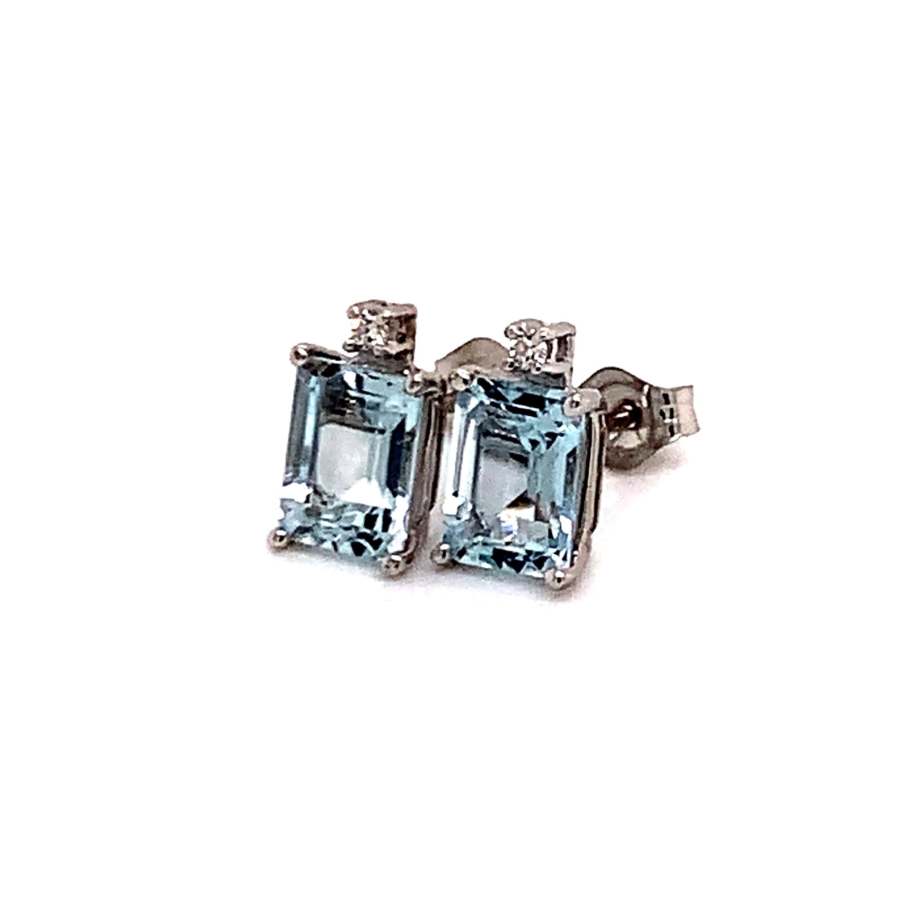Natural Aquamarine Diamond Earrings 14k White Gold 1.84 TCW Certified In New Condition For Sale In Brooklyn, NY