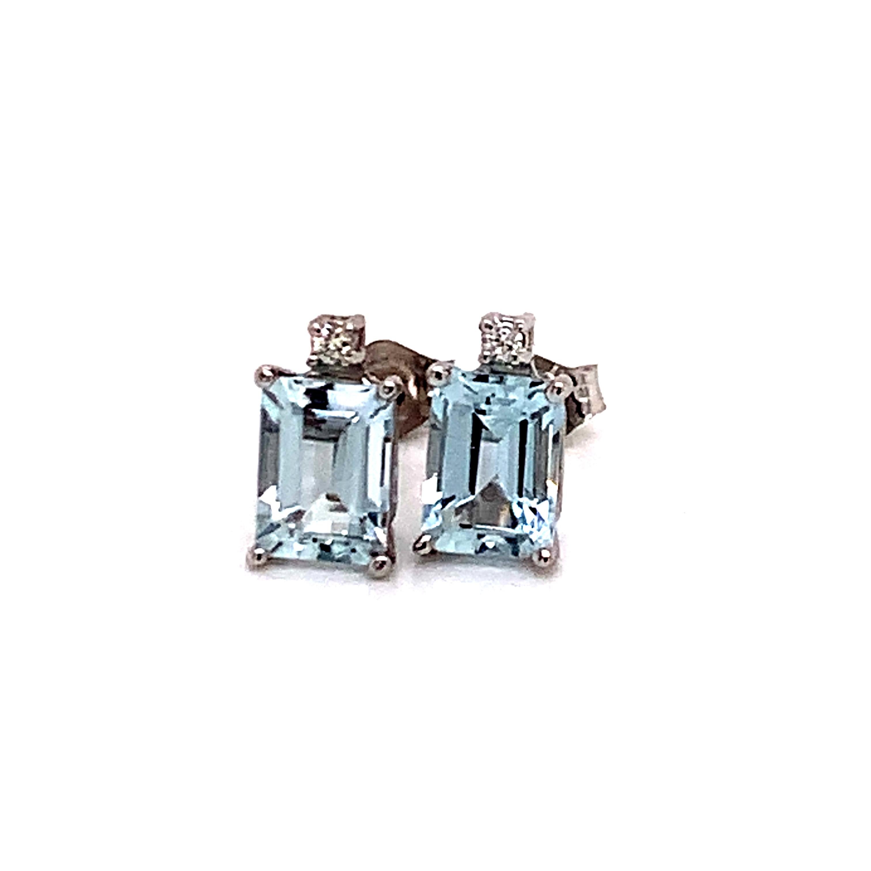 Natural Aquamarine Diamond Earrings 14k White Gold 1.84 TCW Certified For Sale 1