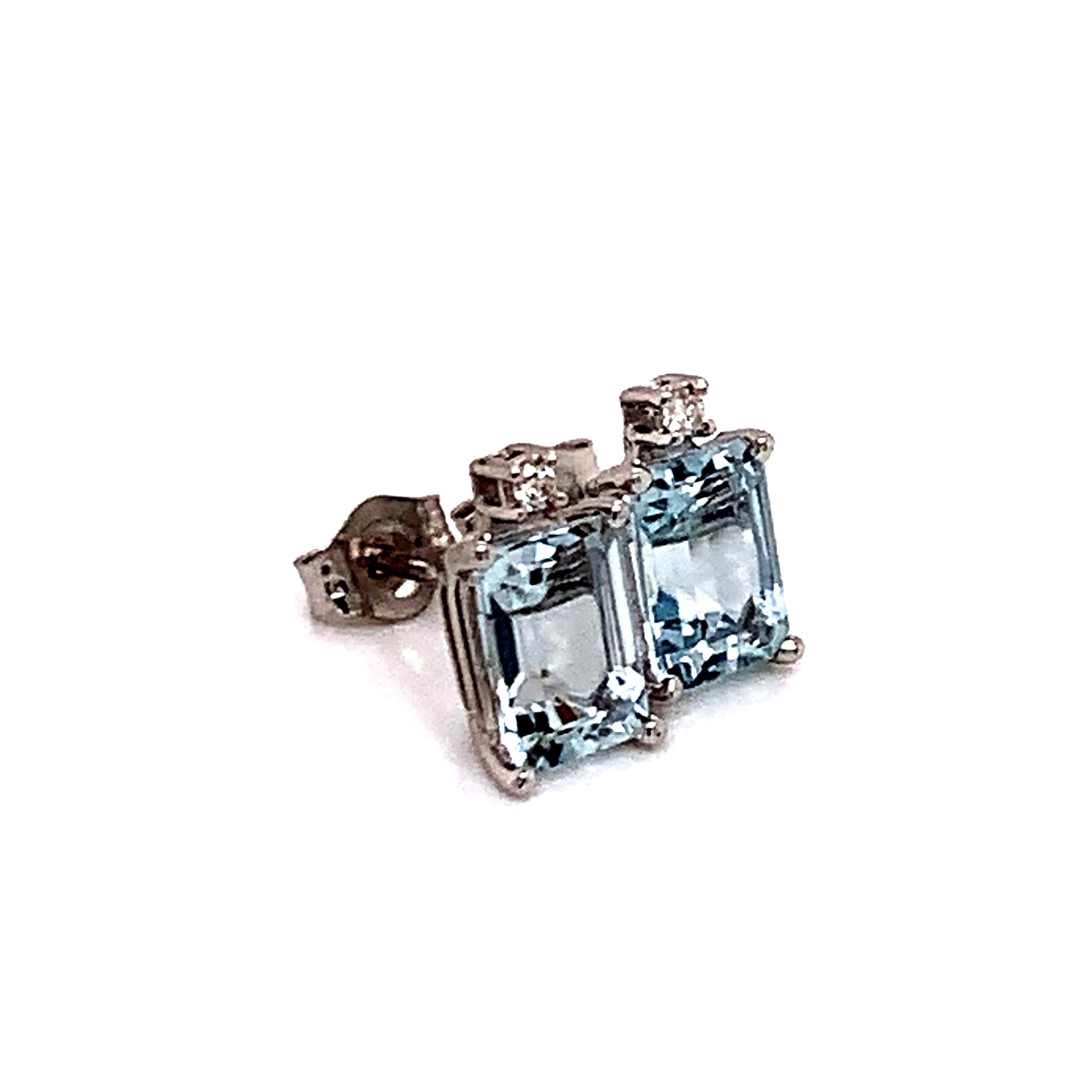 Natural Aquamarine Diamond Earrings 14k White Gold 1.84 TCW Certified For Sale 2