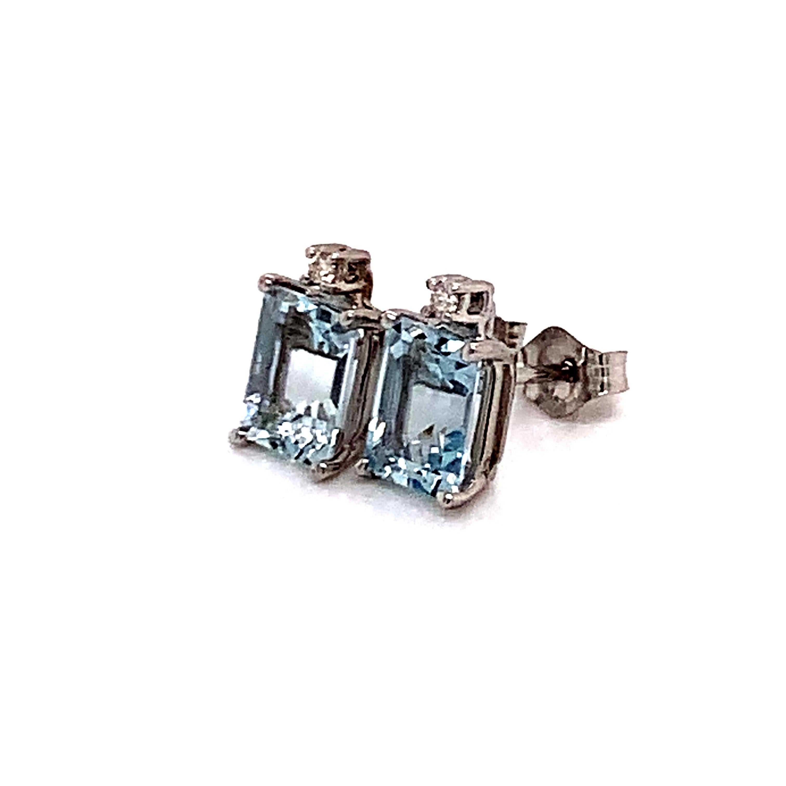 Natural Aquamarine Diamond Earrings 14k White Gold 1.84 TCW Certified For Sale 4