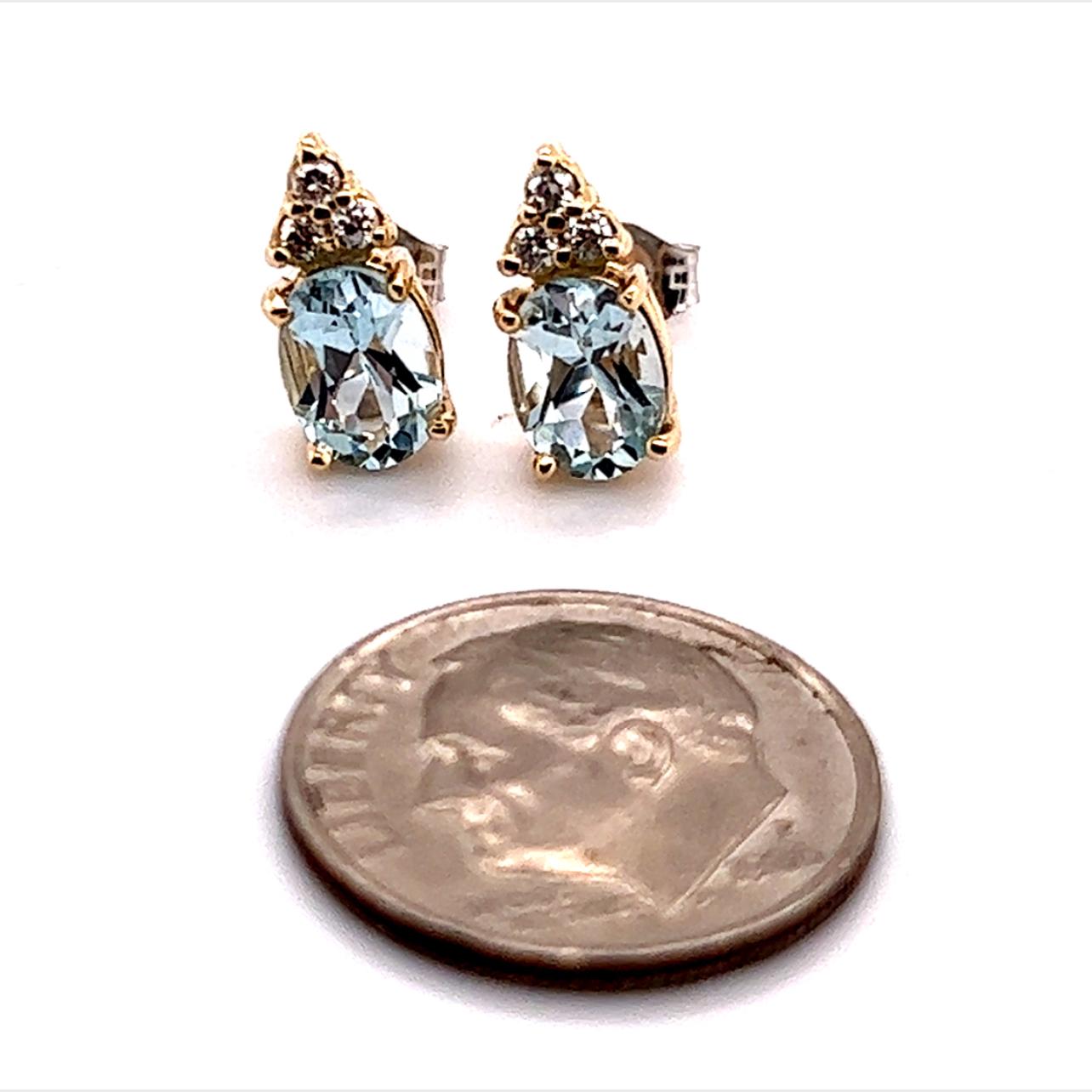 Natural Aquamarine Diamond Earrings 14k Y Gold 1.85 TCW Certified For Sale 6