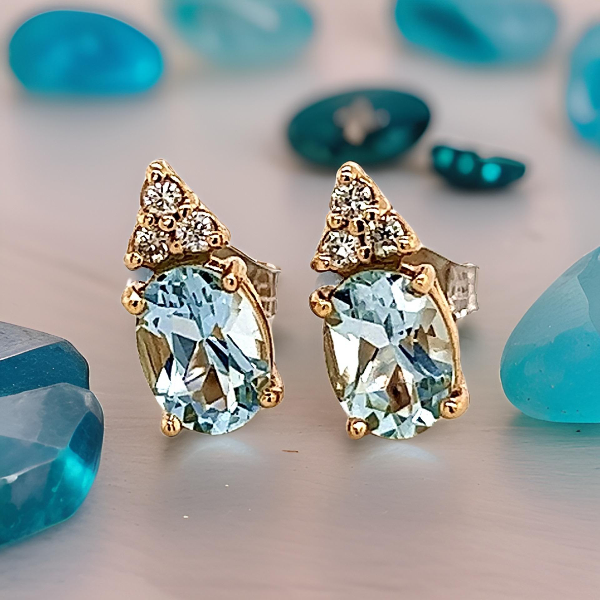 Natural Aquamarine Diamond Earrings 14k Y Gold 1.85 TCW Certified In New Condition For Sale In Brooklyn, NY