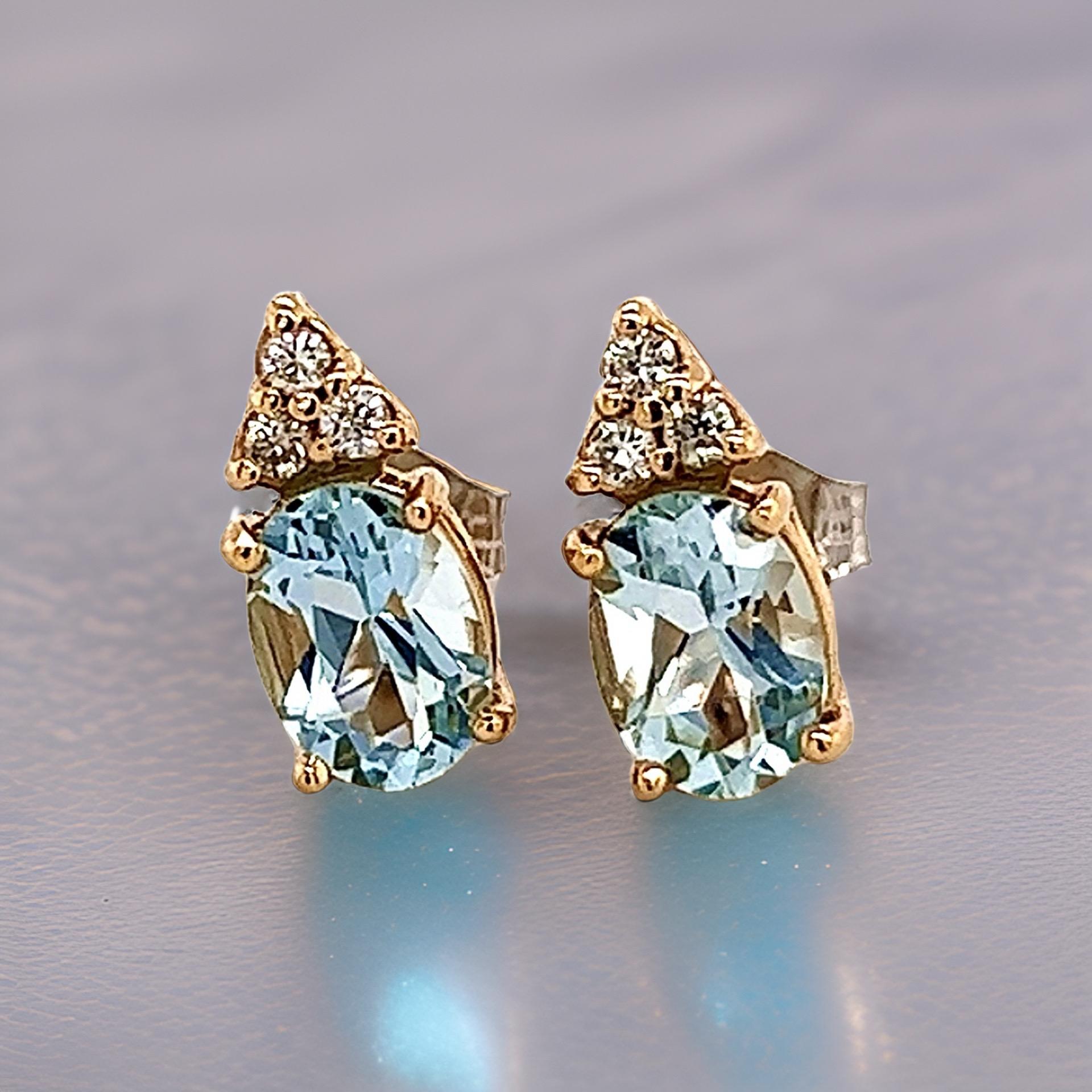 Natural Aquamarine Diamond Earrings 14k Y Gold 1.85 TCW Certified For Sale 1