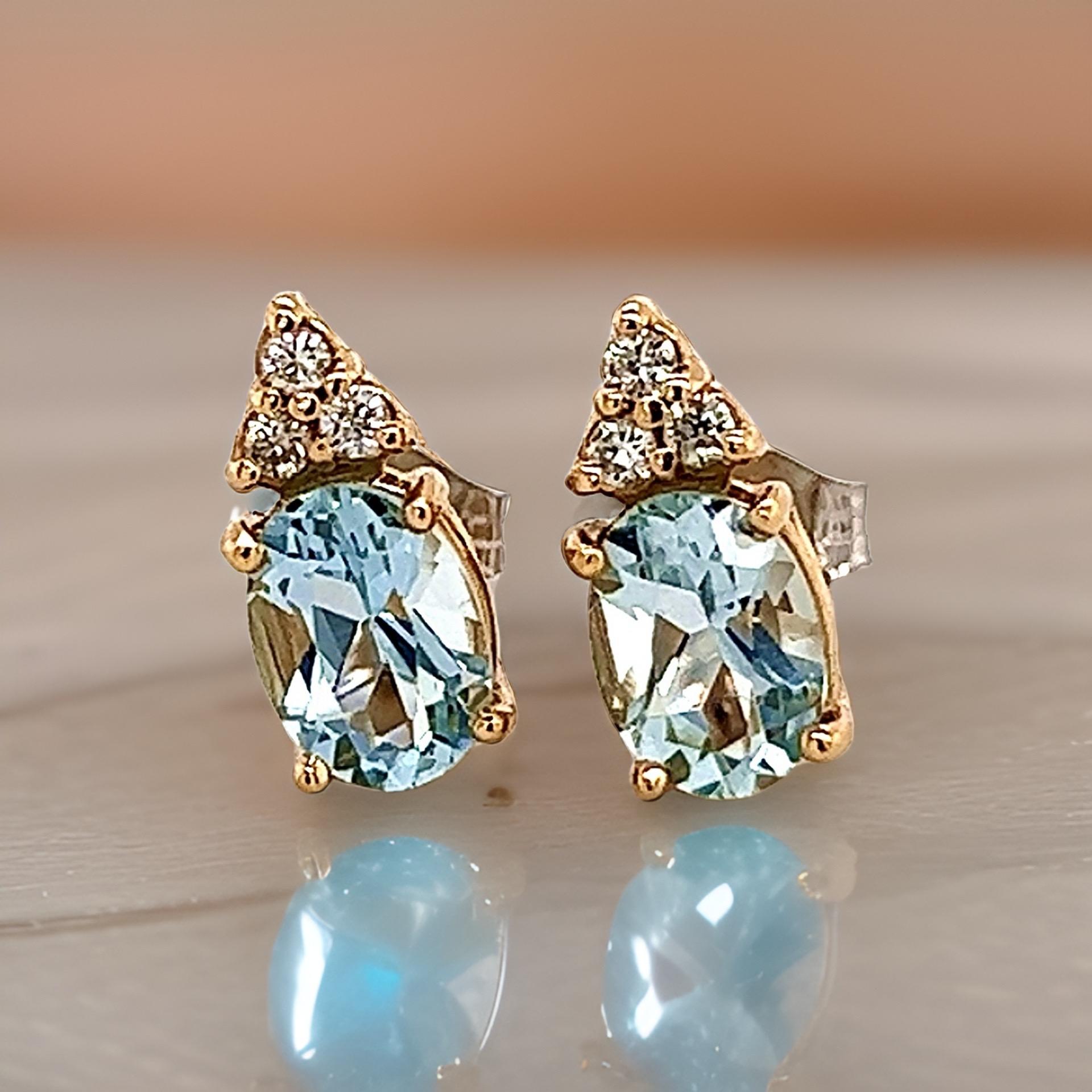 Natural Aquamarine Diamond Earrings 14k Y Gold 1.85 TCW Certified For Sale 2