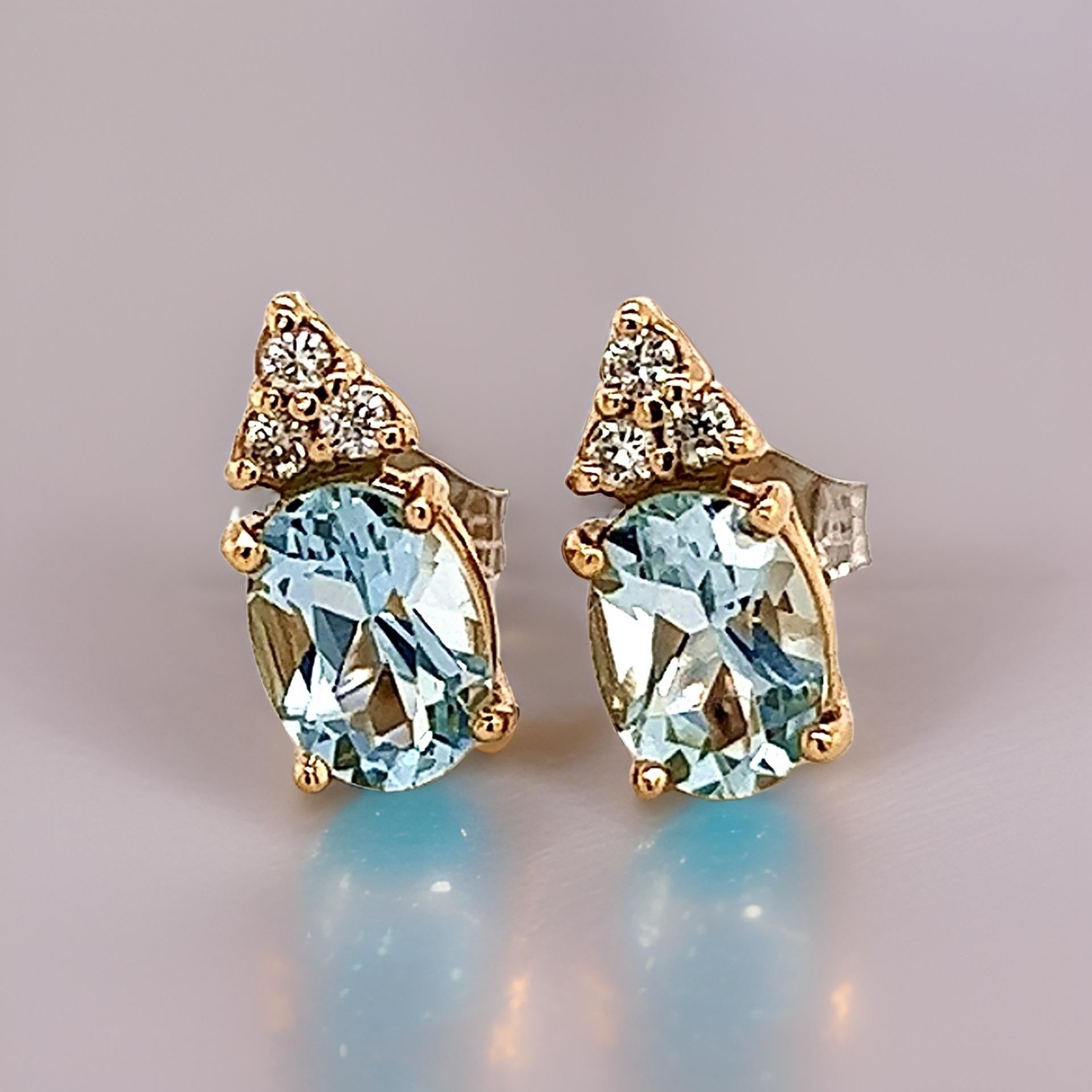 Natural Aquamarine Diamond Earrings 14k Y Gold 1.85 TCW Certified For Sale 4