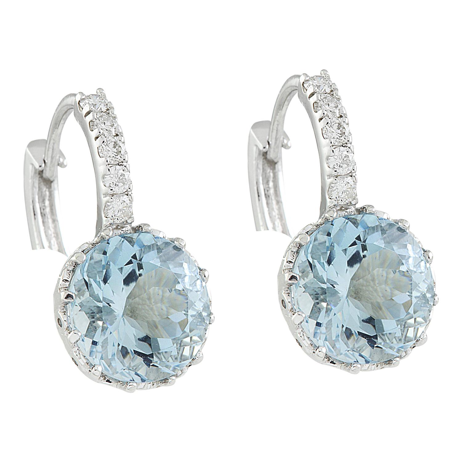 Natural Aquamarine Diamond Earrings in 14 Karat Solid White Gold  In New Condition For Sale In Los Angeles, CA