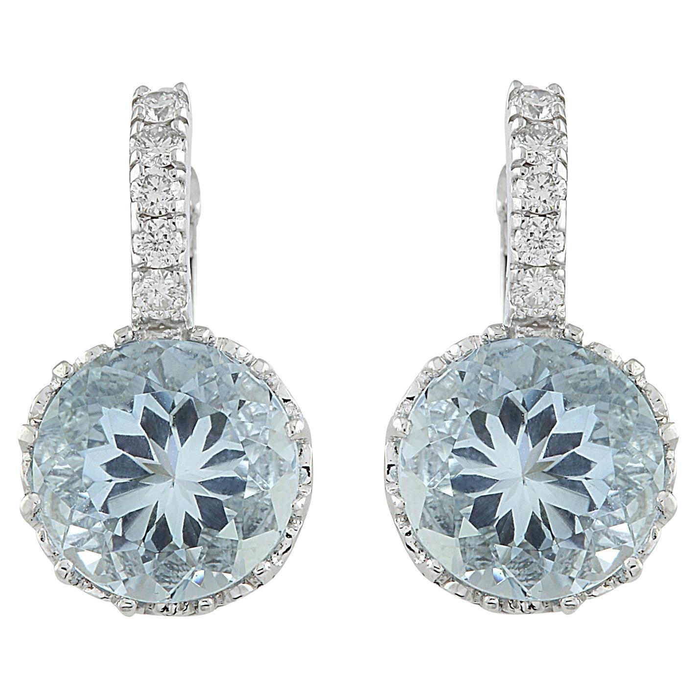 Natural Aquamarine Diamond Earrings in 14 Karat Solid White Gold  For Sale