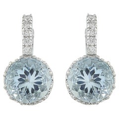 Natural Aquamarine Diamond Earrings in 14 Karat Solid White Gold 