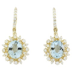 Natural Aquamarine Diamond Earrings in 14 Karat Solid Yellow Gold 