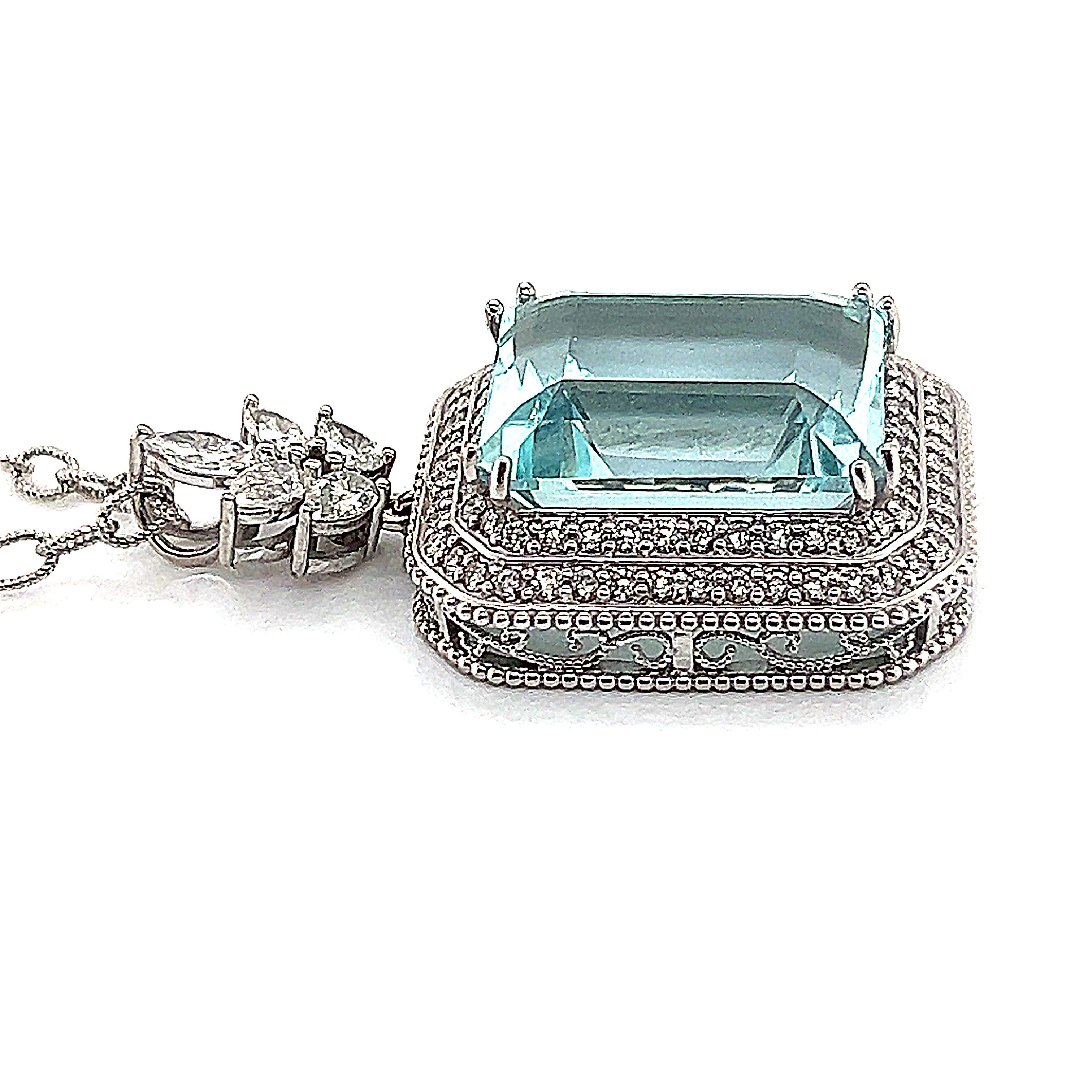 Emerald Cut Natural Aquamarine Diamond Gold Necklace 27 TCW GIA Certified $16, 475 121172 For Sale