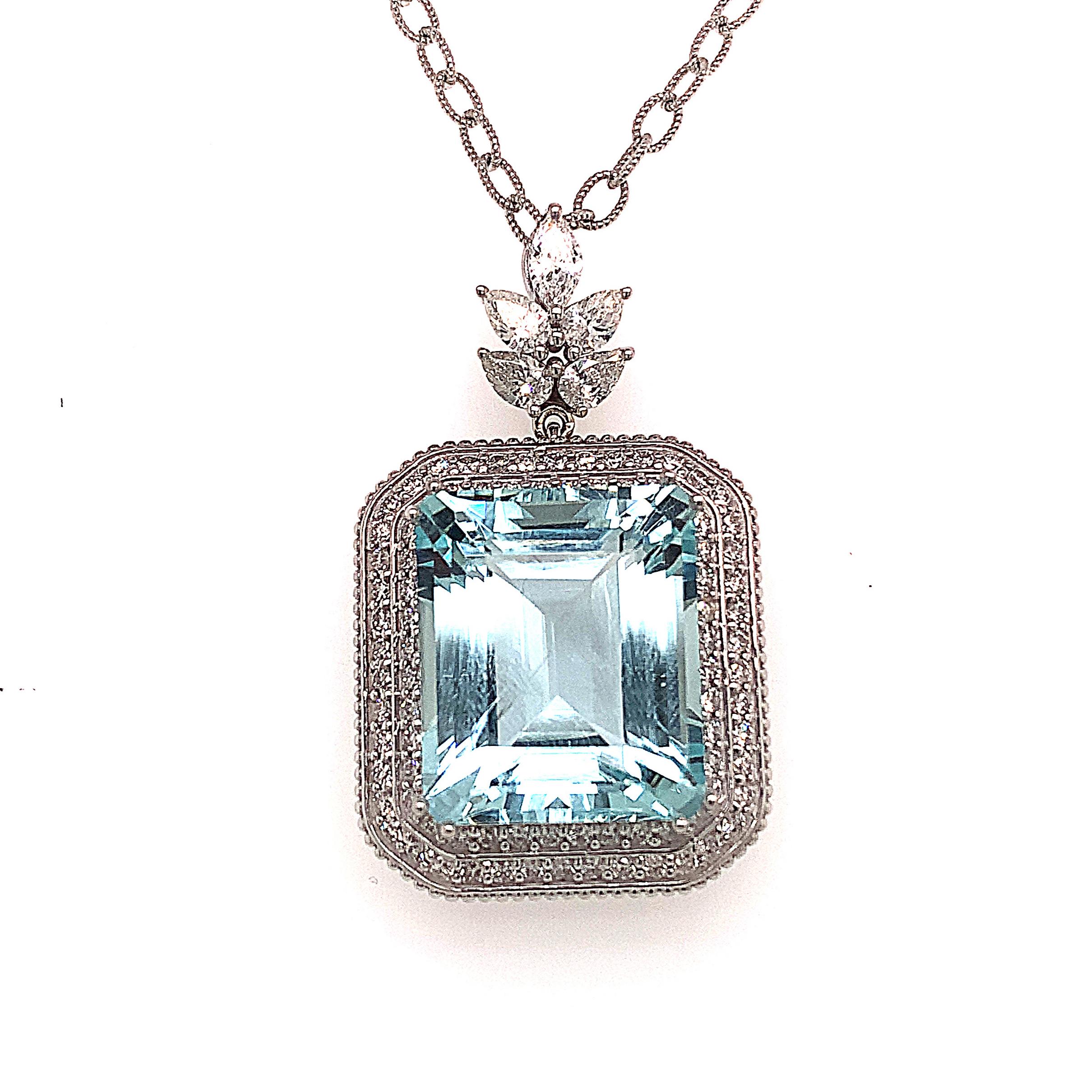Natural Aquamarine Diamond Gold Necklace 27 TCW GIA Certified $16, 475 121172 For Sale 1