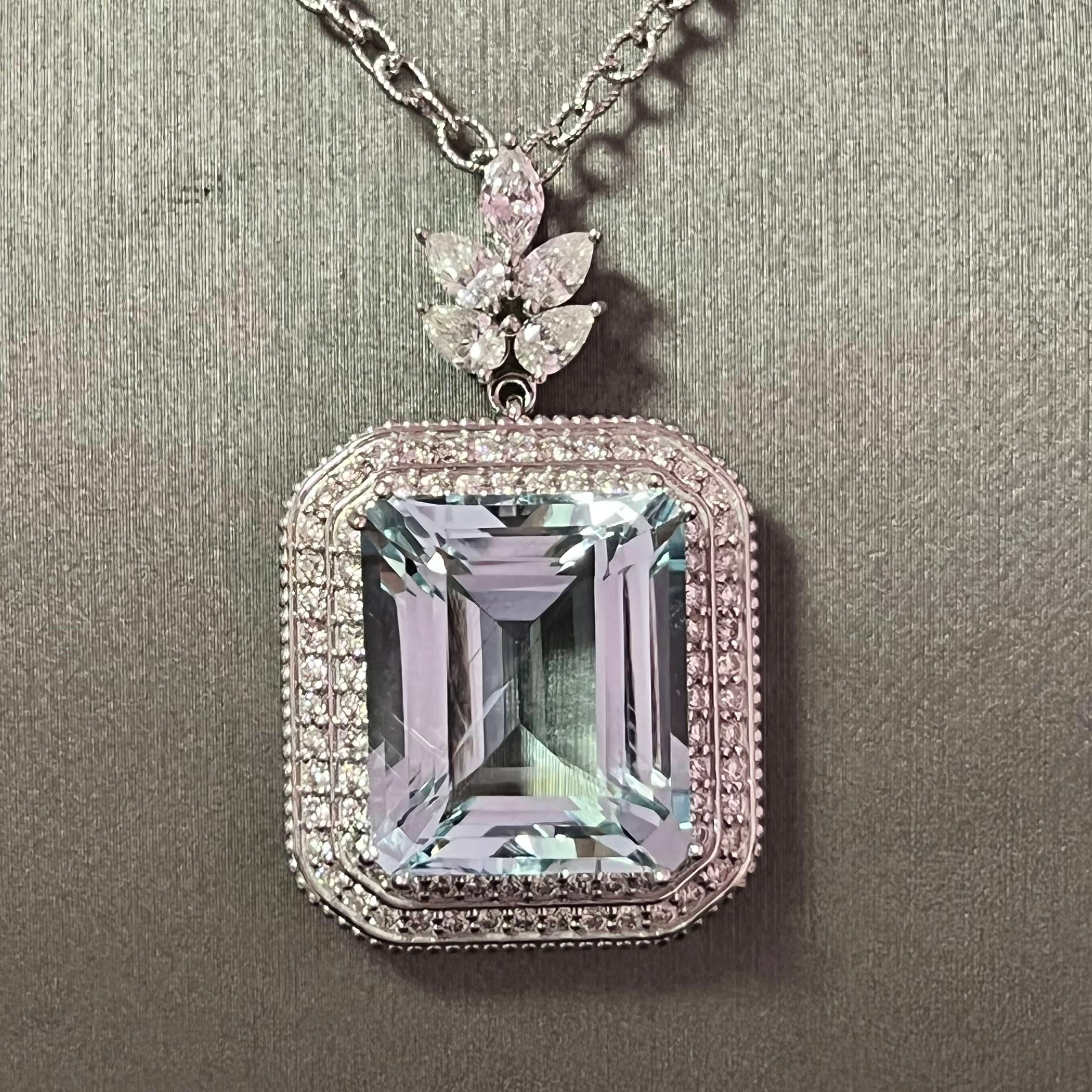 Natural Aquamarine Diamond Gold Necklace 27 TCW GIA Certified $16, 475 121172 For Sale 3
