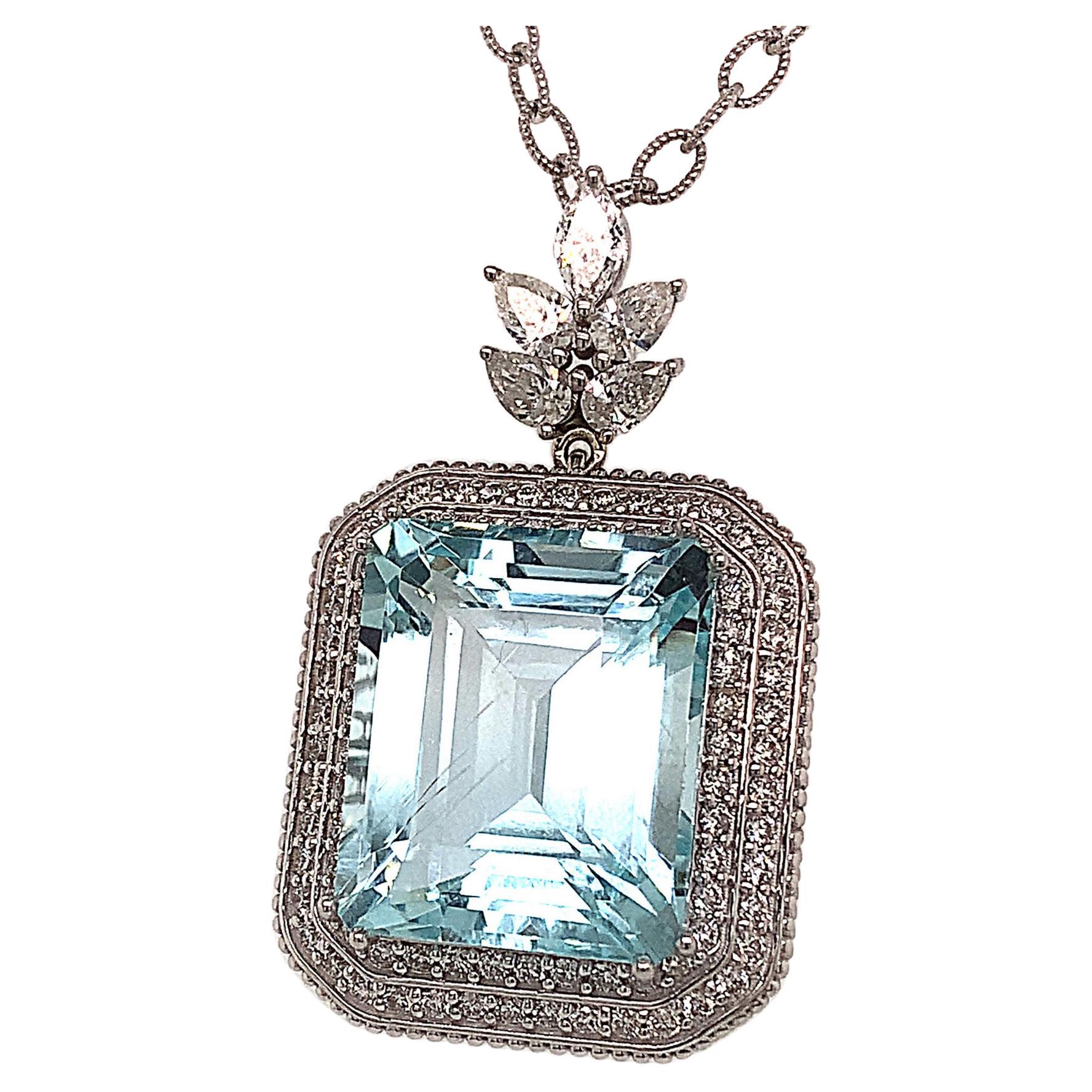 Natural Aquamarine Diamond Gold Necklace 27 TCW GIA Certified $16, 475 121172 For Sale