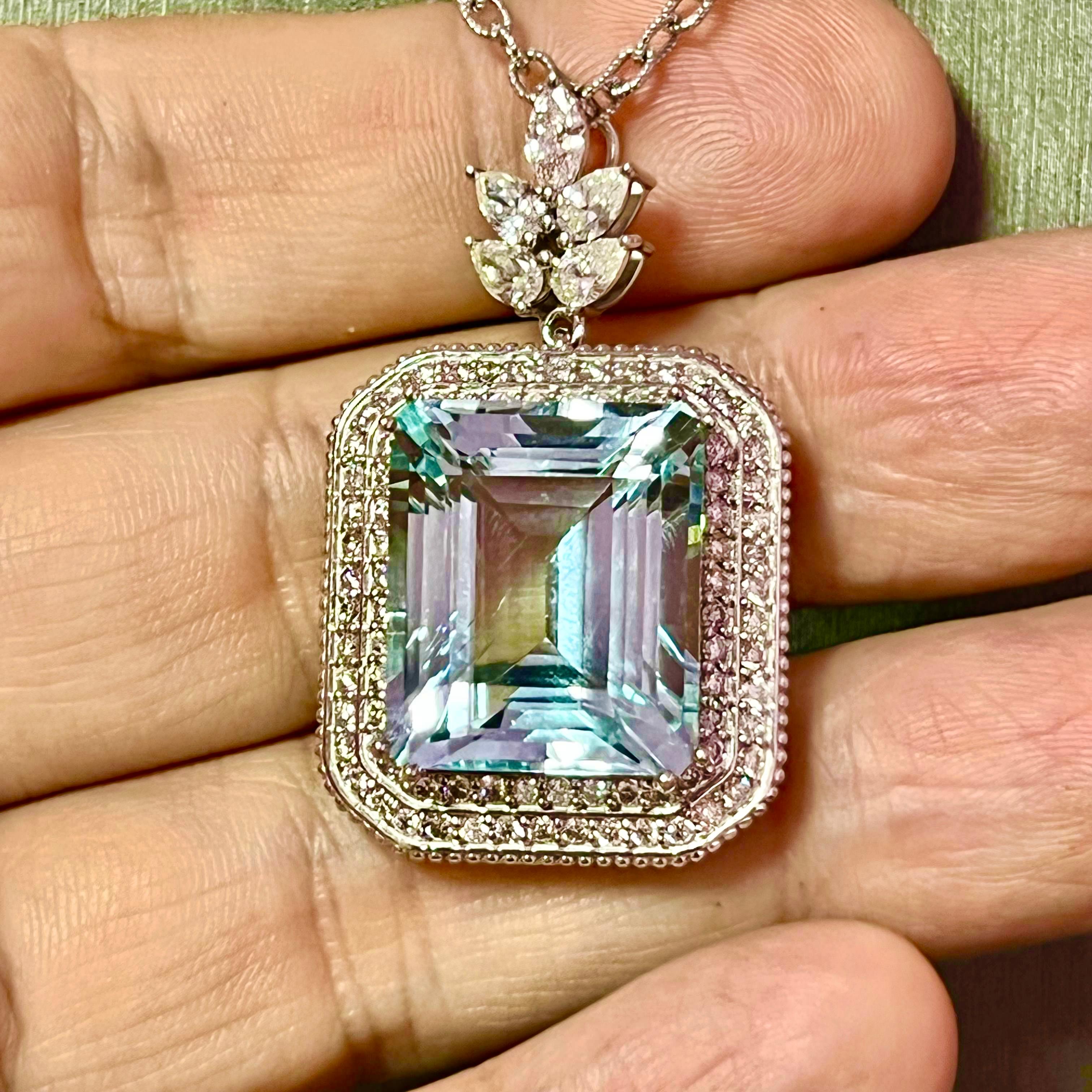 Natural Aquamarine Diamond Gold Necklace 27 TCW GIA Certified For Sale 5