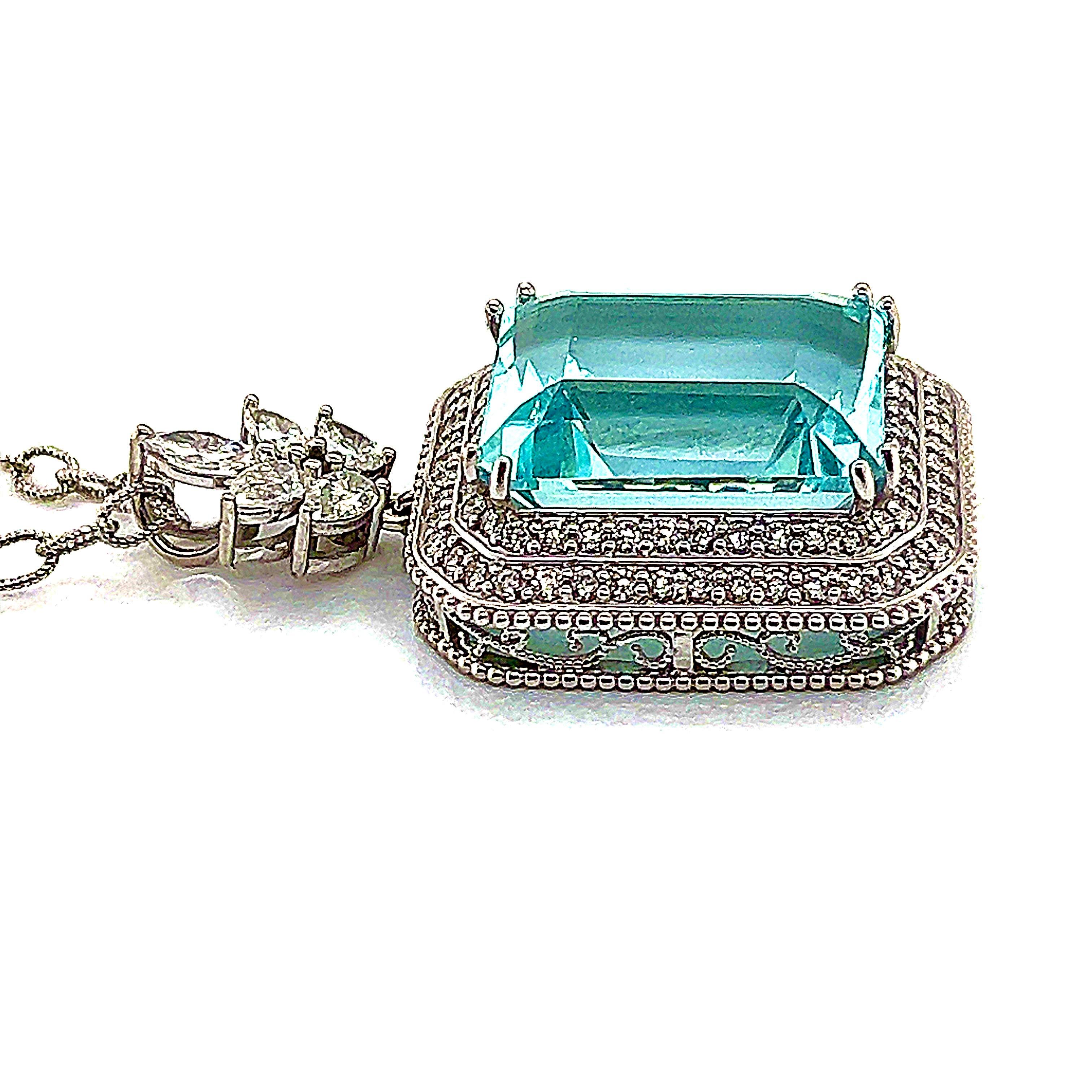Natural Aquamarine Diamond Gold Necklace 27 TCW GIA Certified For Sale 6