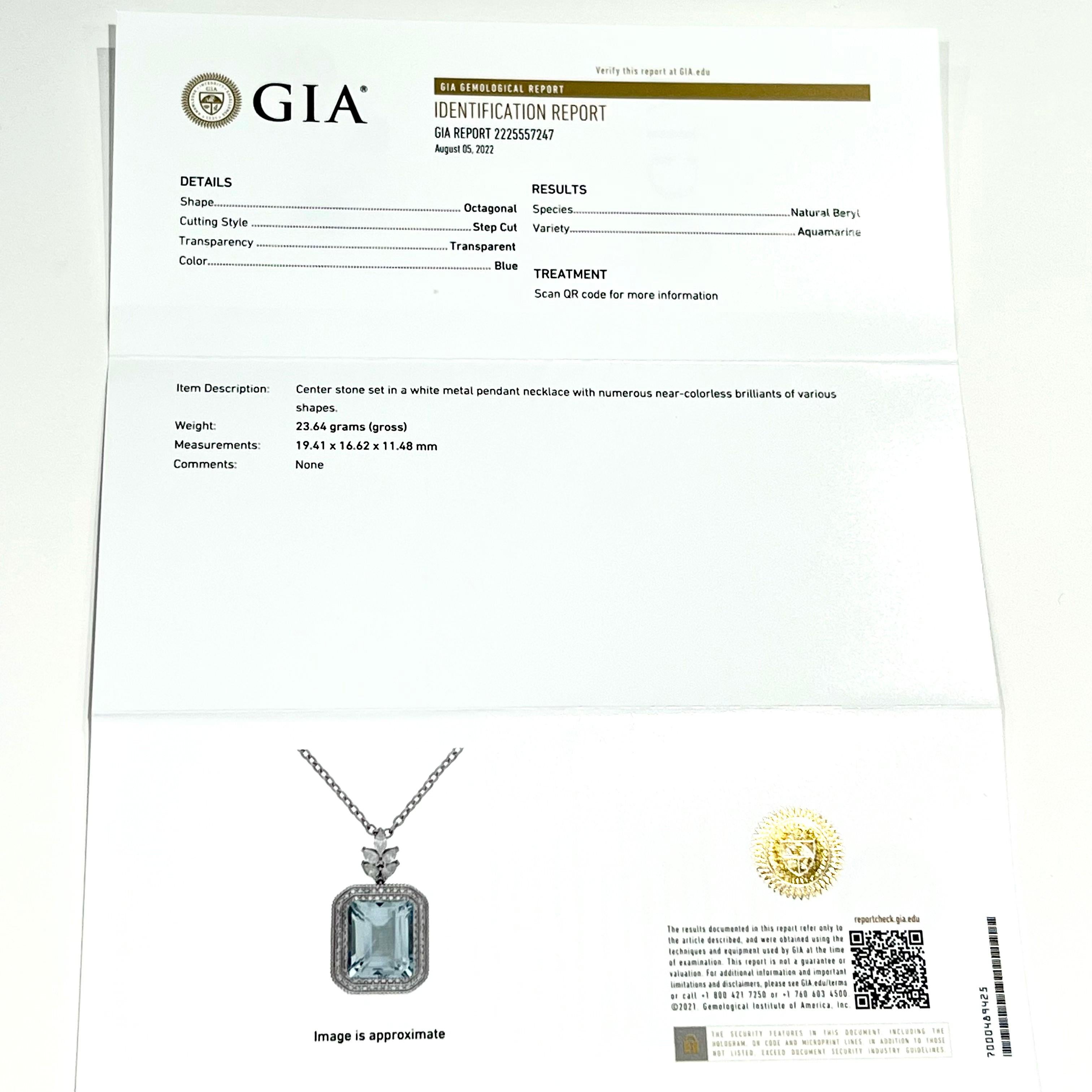 Natural Aquamarine Diamond Gold Necklace 27 TCW GIA Certified For Sale 9