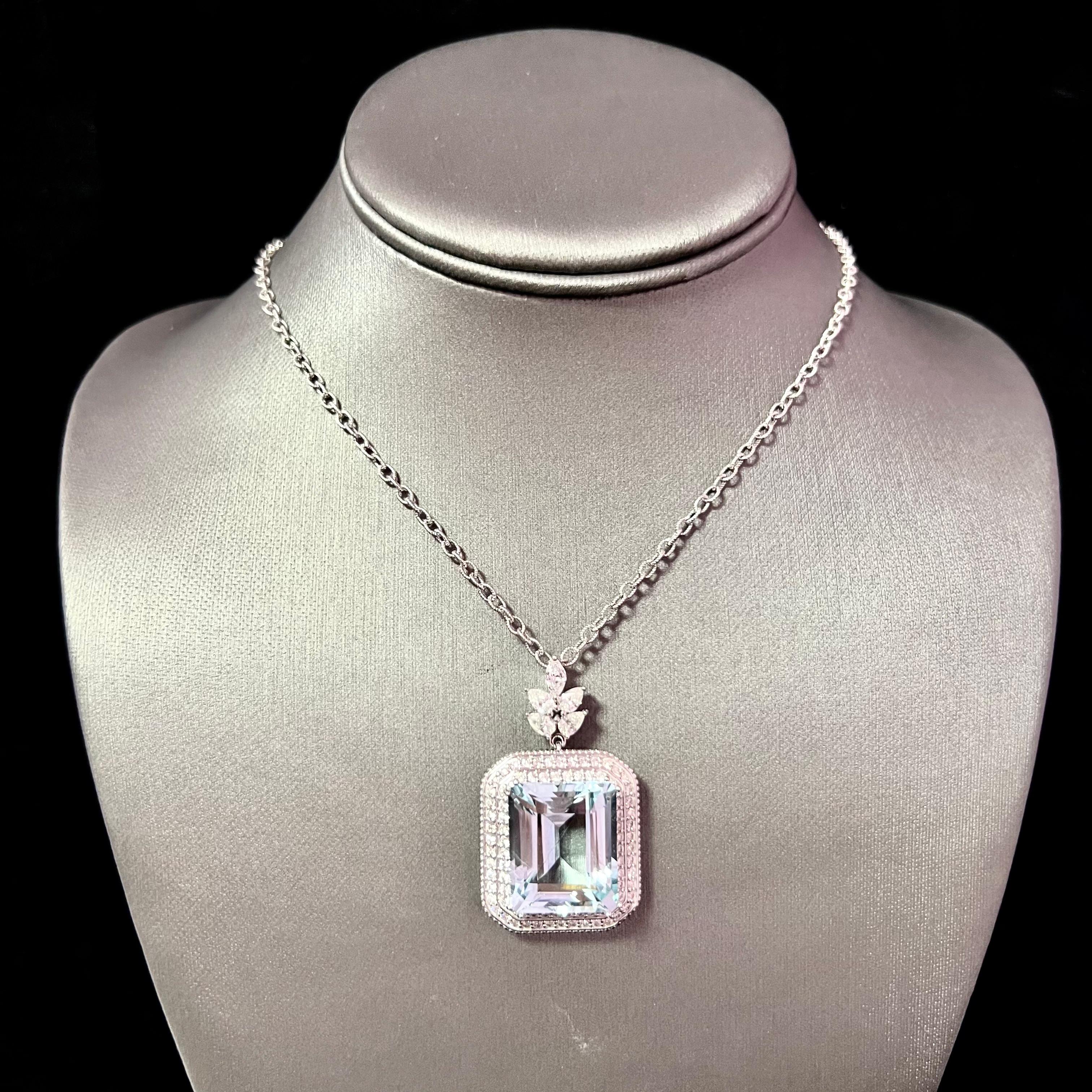 Natural Aquamarine Diamond Gold Necklace 27 TCW GIA Certified In New Condition For Sale In Brooklyn, NY