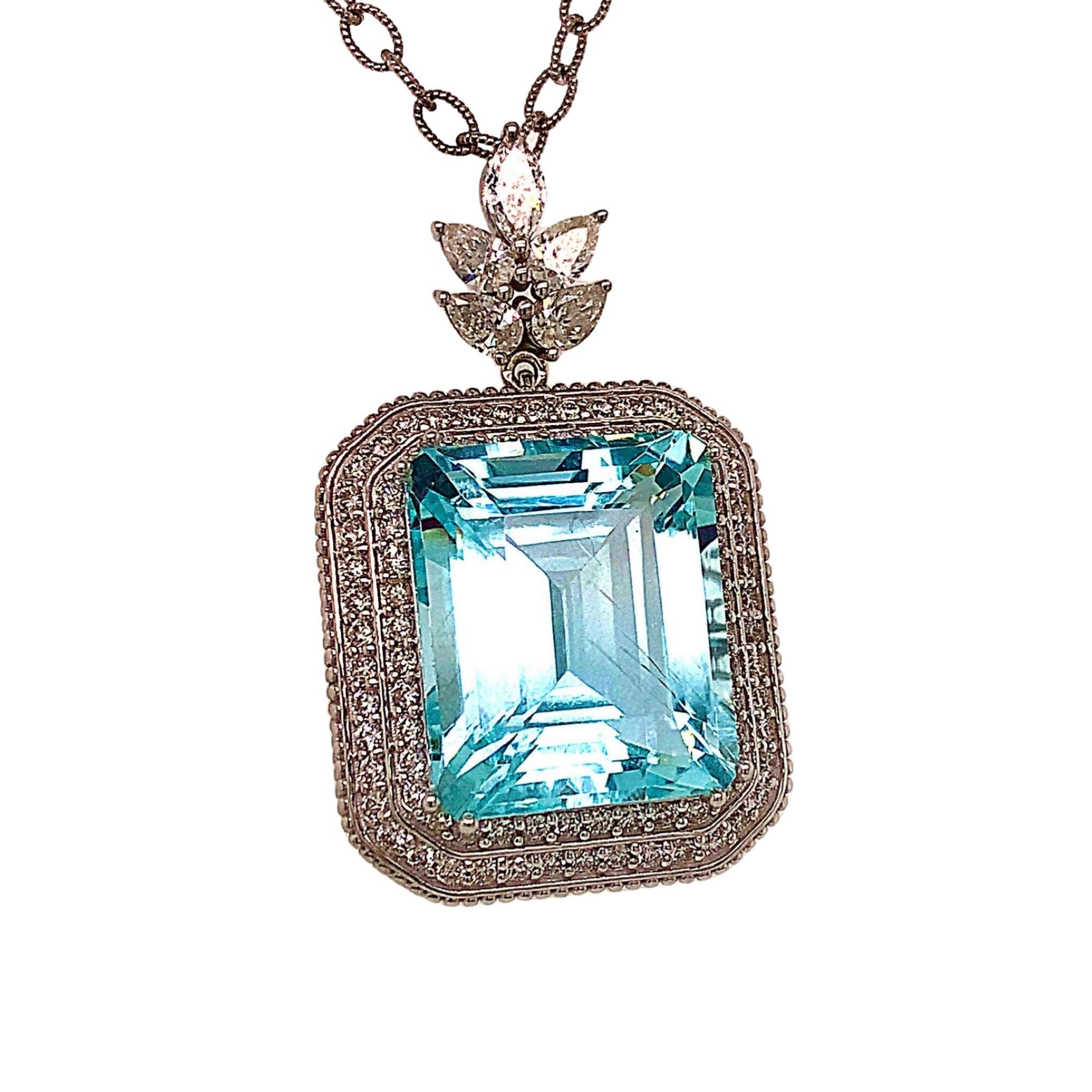 Women's Natural Aquamarine Diamond Gold Necklace 27 TCW GIA Certified For Sale