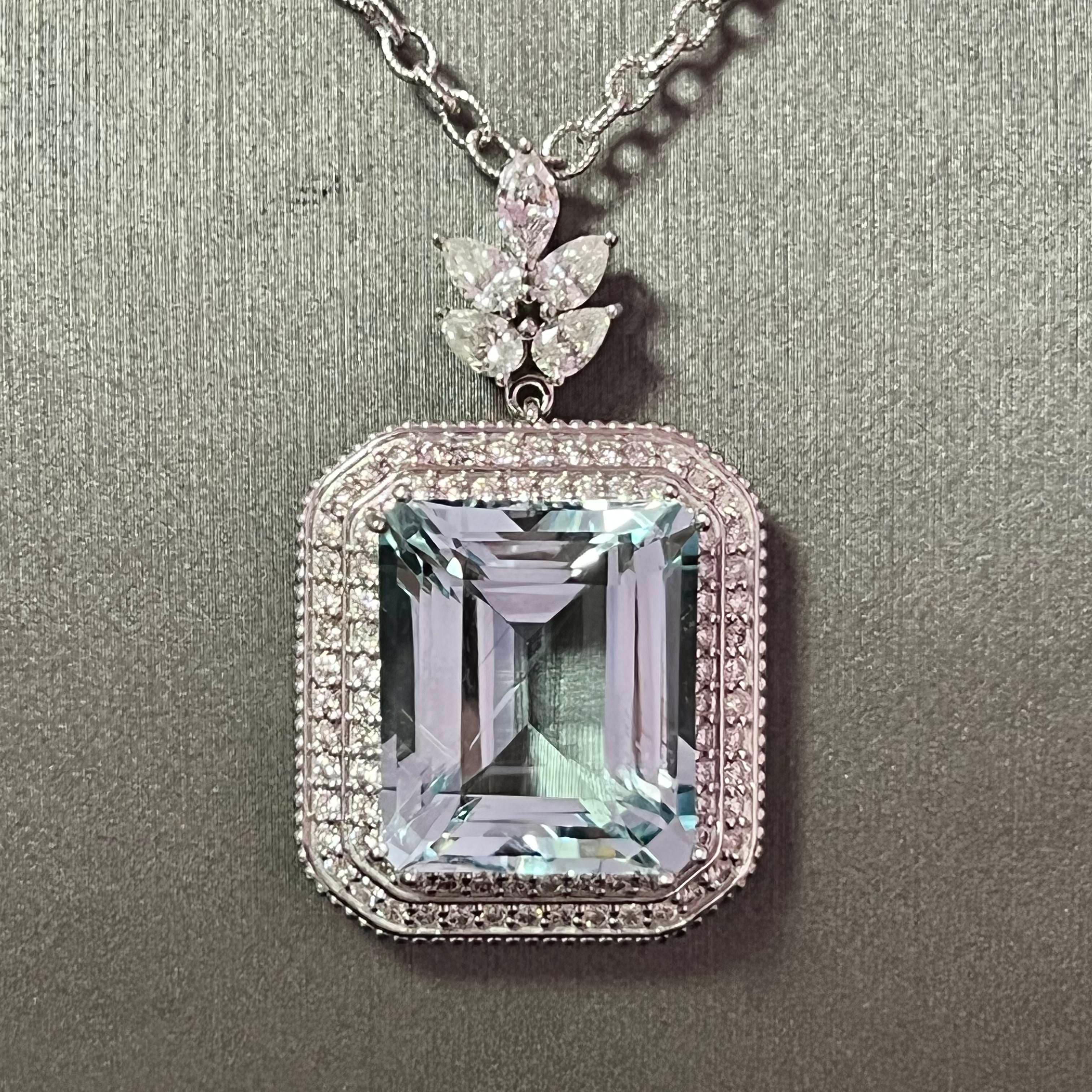 Natural Aquamarine Diamond Gold Necklace 27 TCW GIA Certified For Sale 2