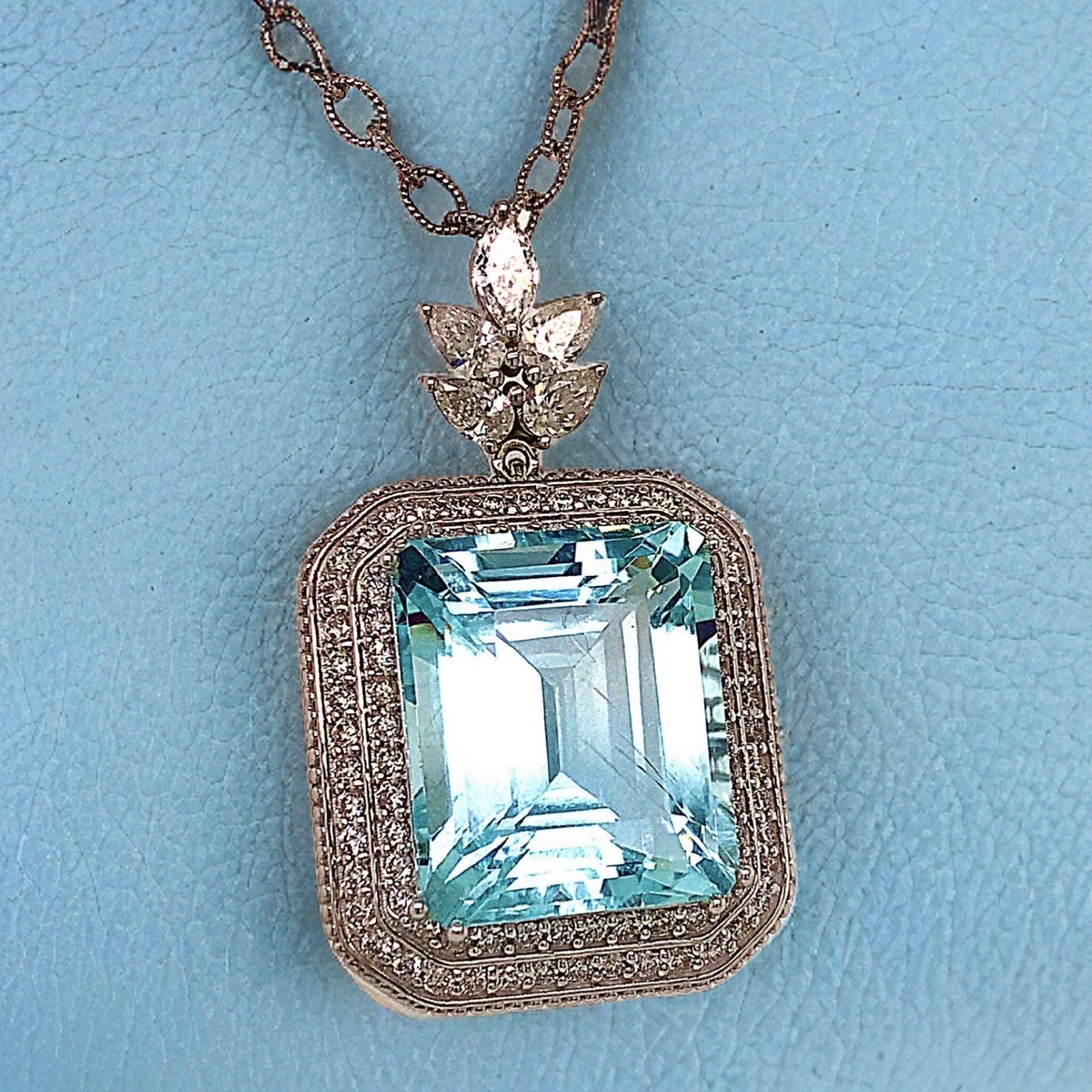 Natural Aquamarine Diamond Gold Necklace 27 TCW GIA Certified For Sale 3