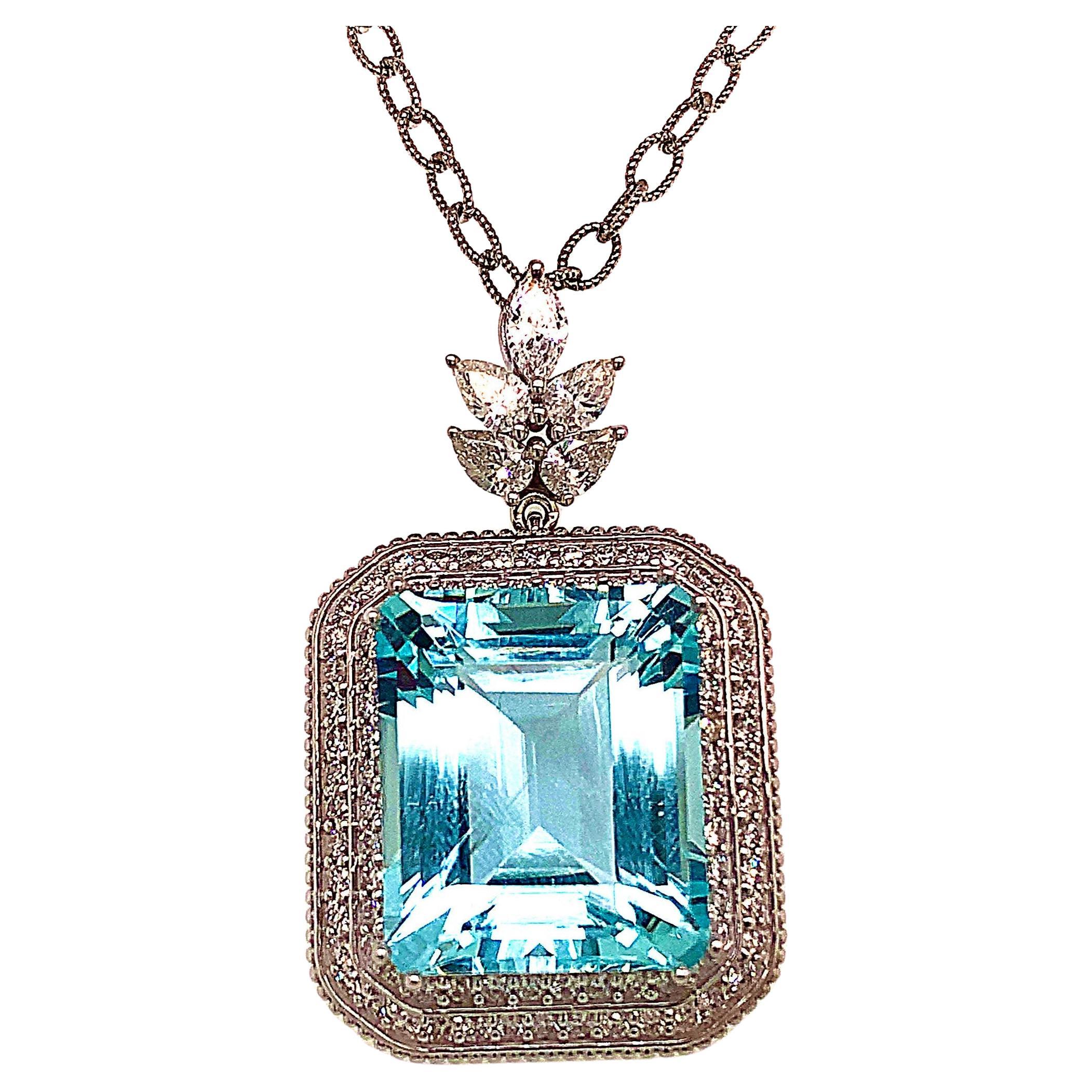 Natural Aquamarine Diamond Gold Necklace 27 TCW GIA Certified