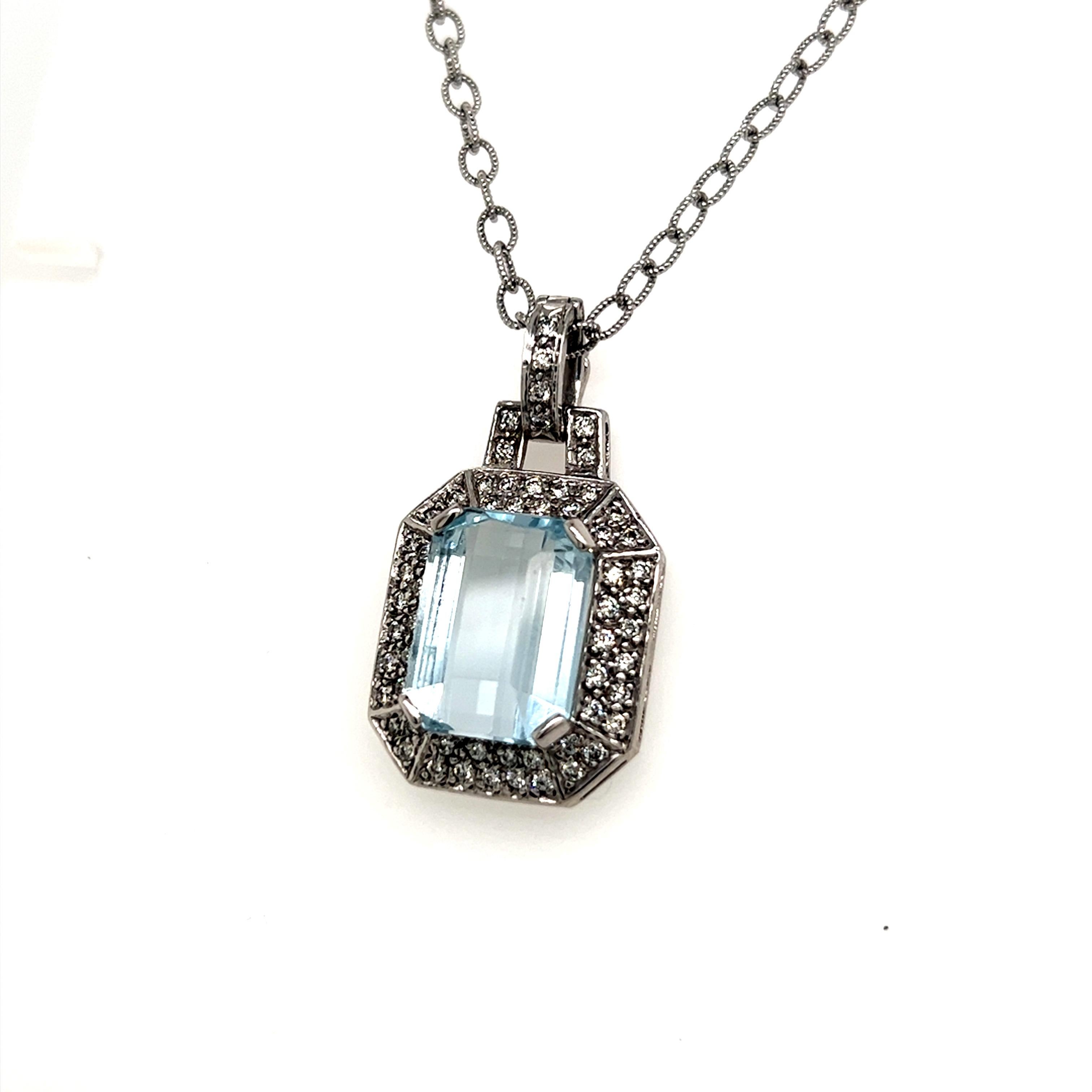 Natural Aquamarine Diamond Necklace 14k Gold 10.45 TCW Certified In New Condition For Sale In Brooklyn, NY