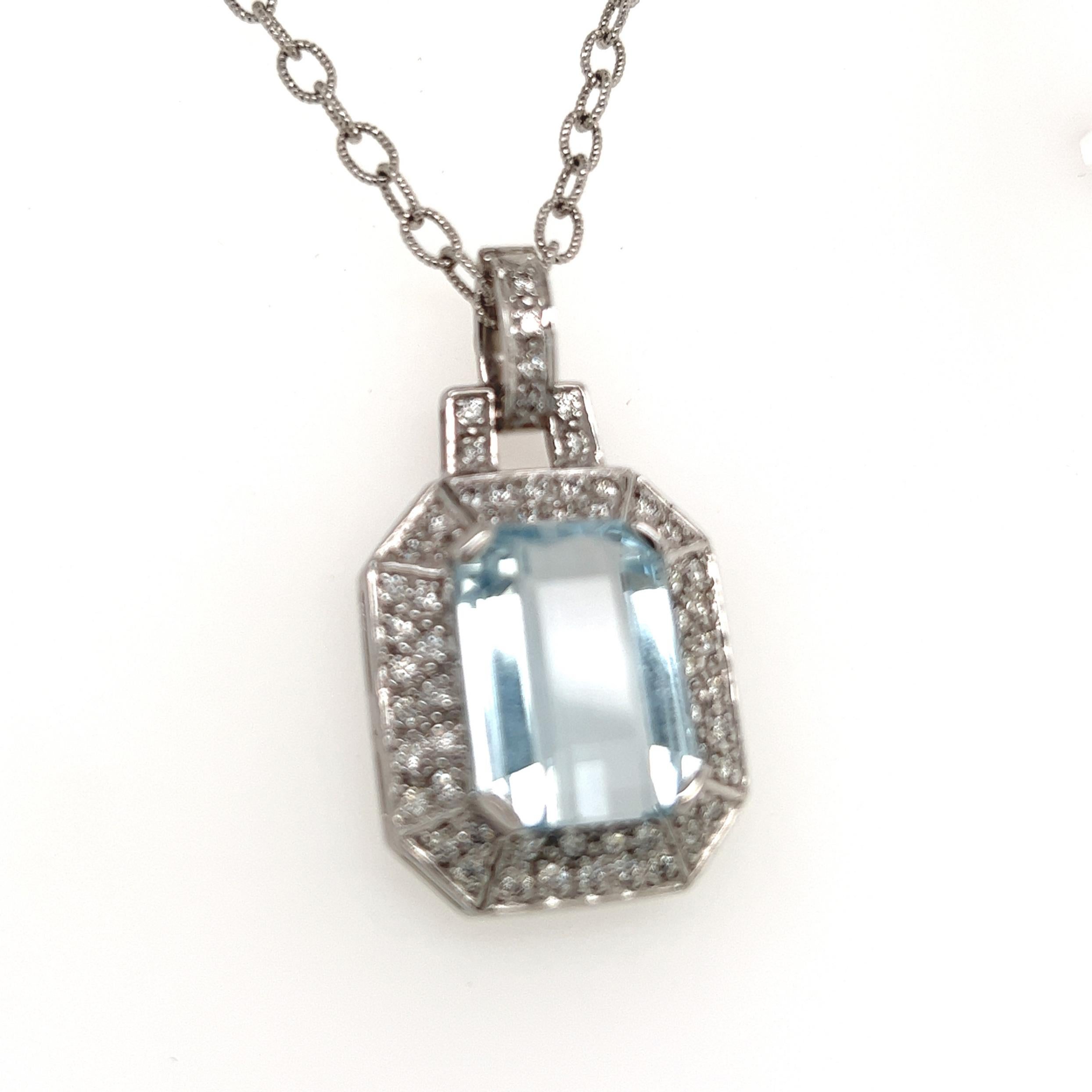 Natural Aquamarine Diamond Necklace 14k Gold 10.45 TCW Certified For Sale 3
