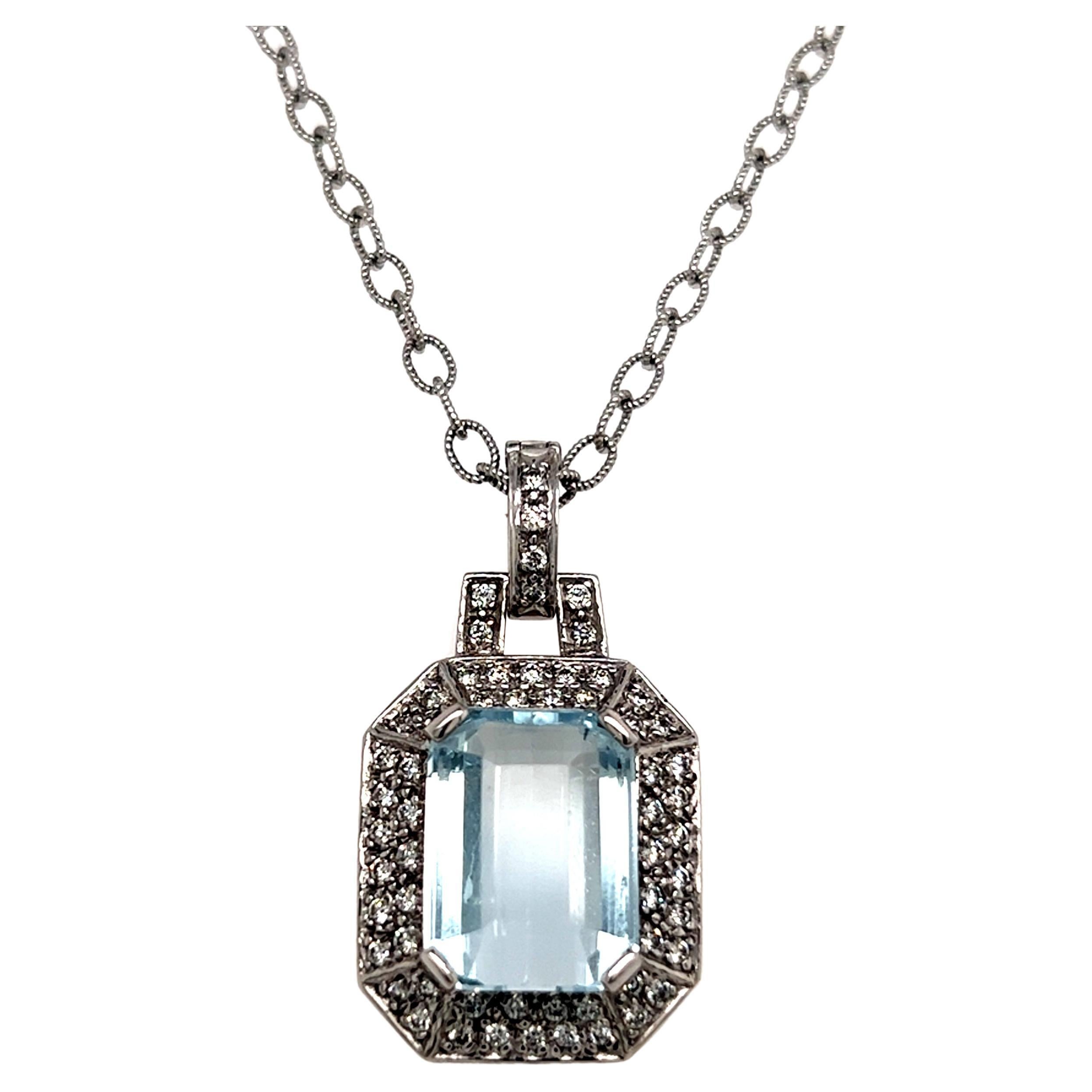 Collana di diamanti di acquamarina naturale in oro 14k 10,45 TCW certificati