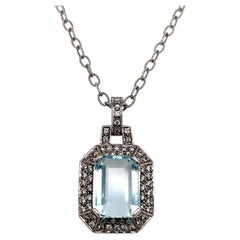 Collana di diamanti di acquamarina naturale in oro 14k 10,45 TCW certificati