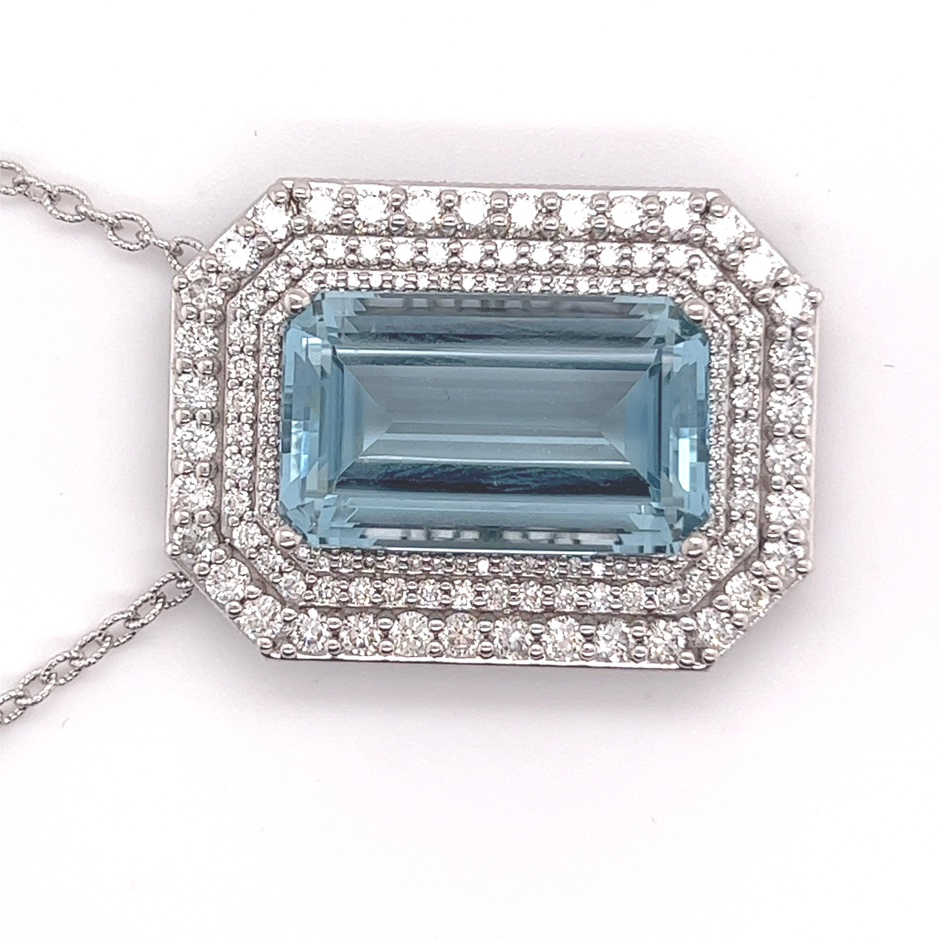 Natural Aquamarine Diamond Necklace 18k Gold 22.74 TCW Certified For Sale 5