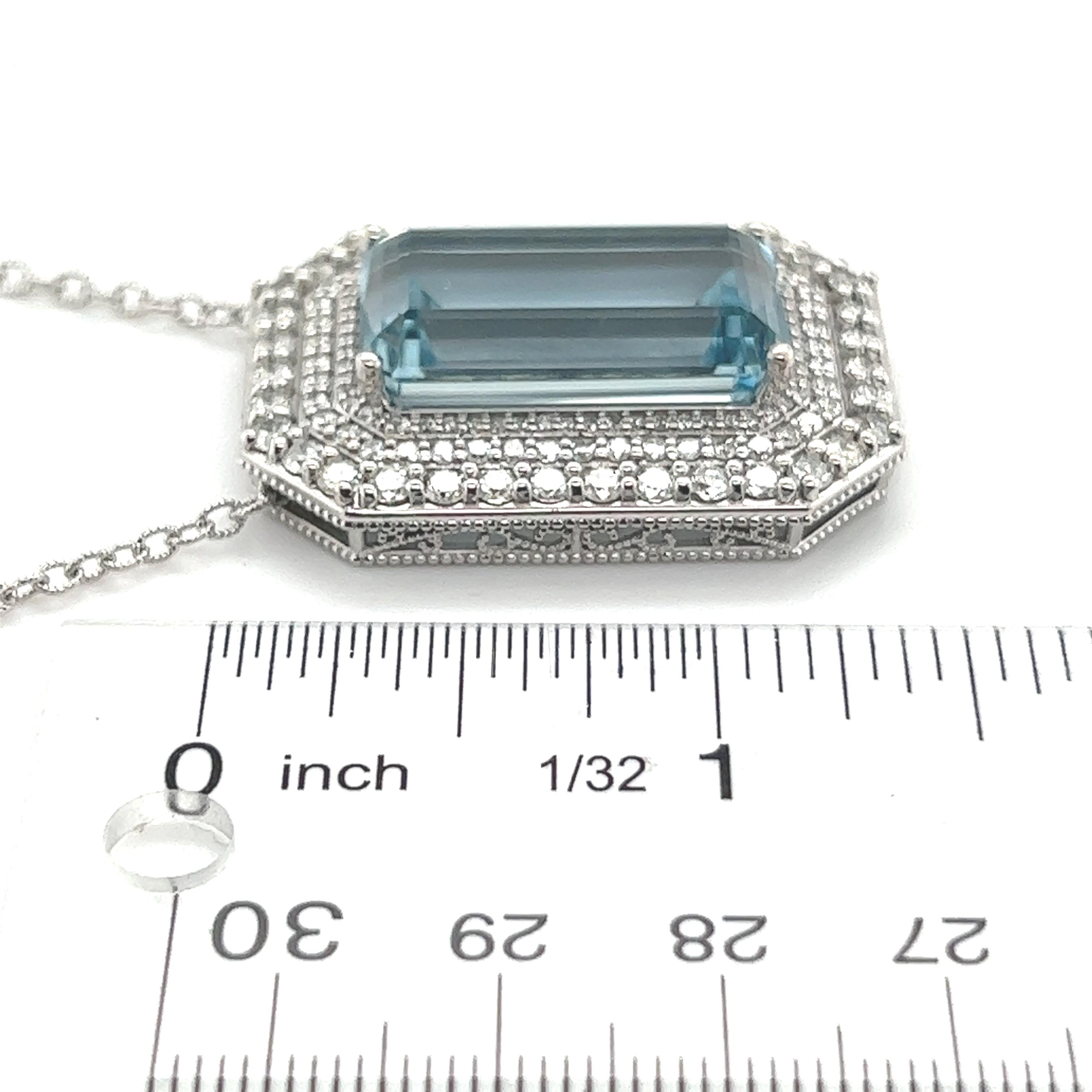 Emerald Cut Natural Aquamarine Diamond Necklace 18k Gold 22.74 TCW Certified For Sale