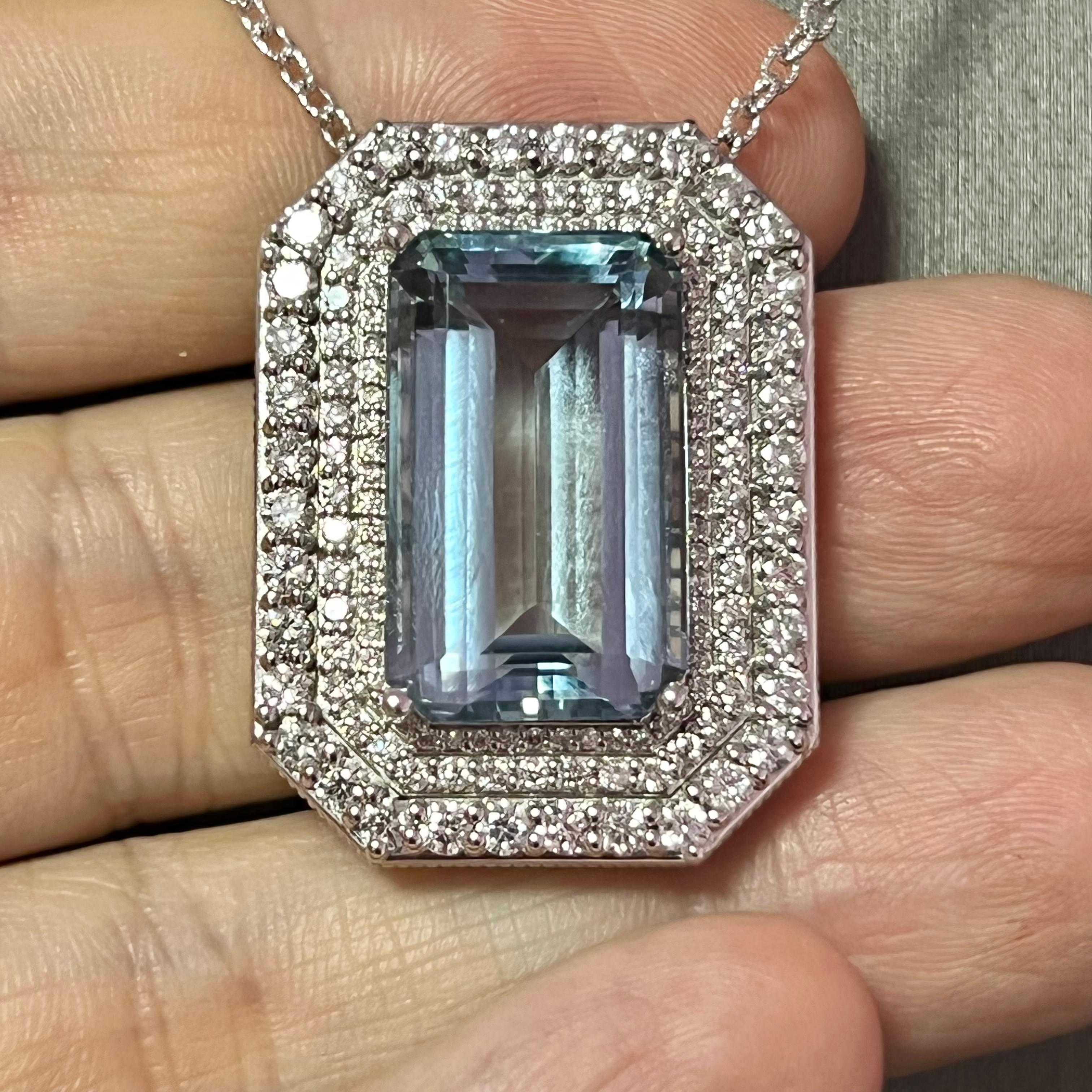 Natural Aquamarine Diamond Necklace 18k Gold 22.74 TCW Certified In New Condition For Sale In Brooklyn, NY