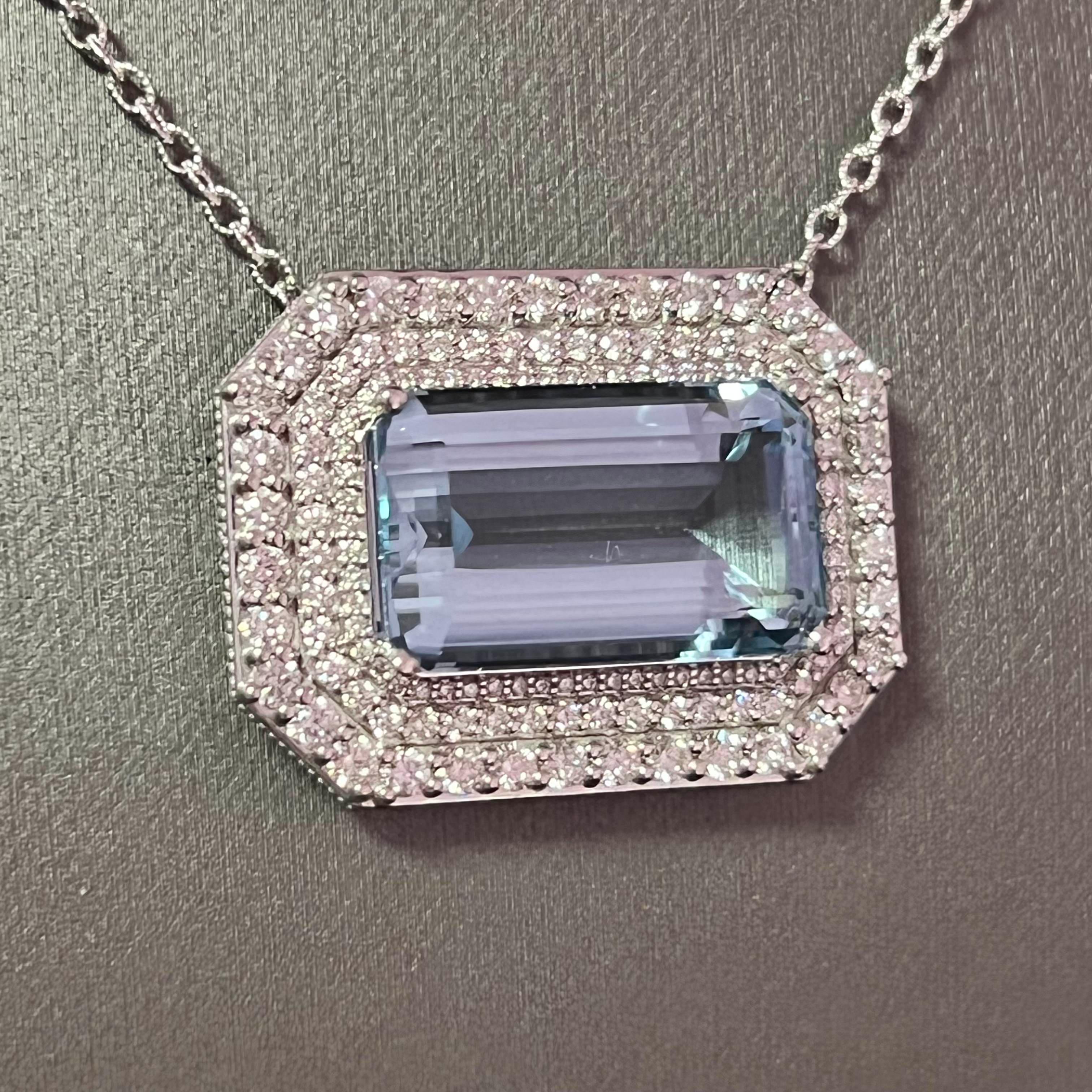 Natural Aquamarine Diamond Necklace 18k Gold 22.74 TCW Certified For Sale 2