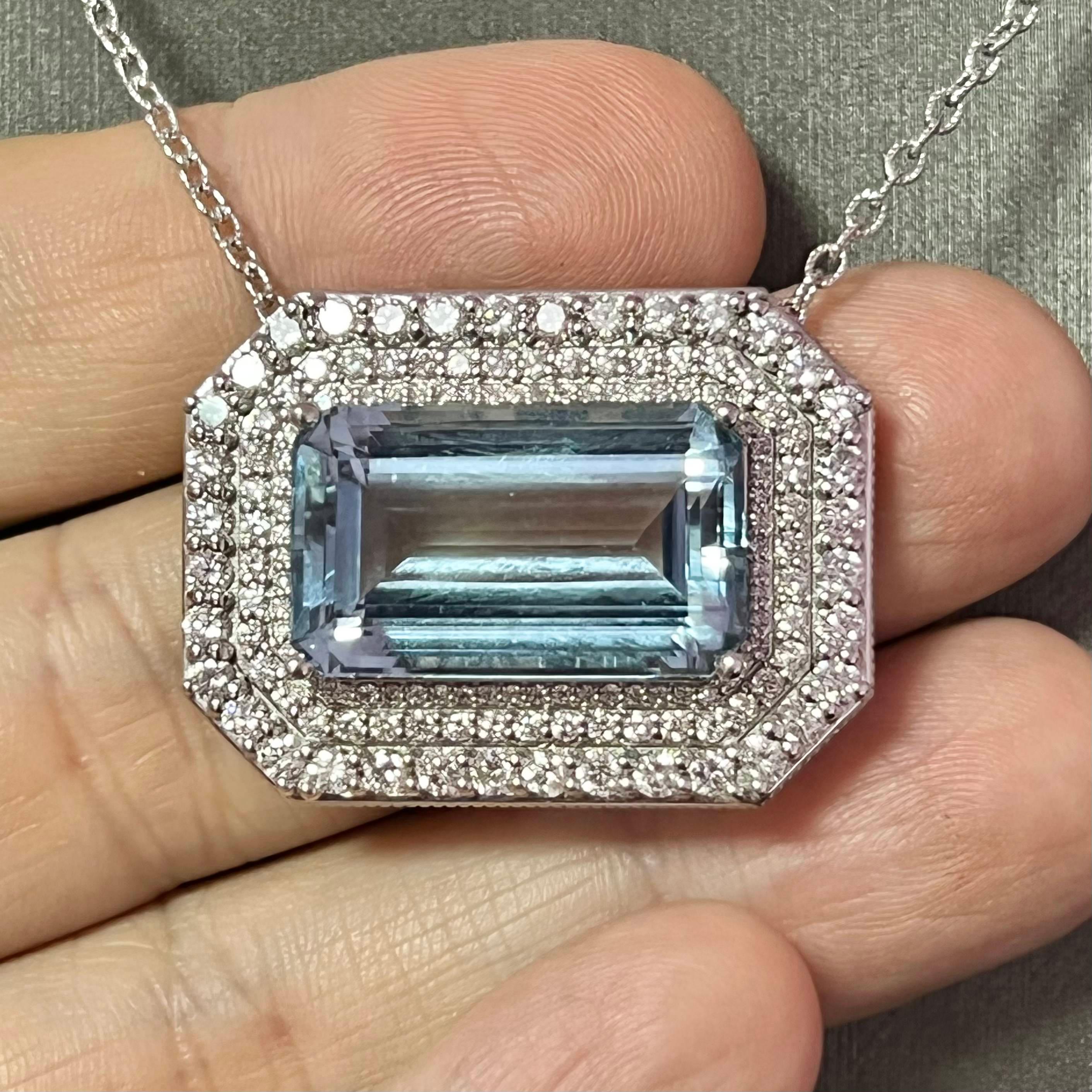 Natural Aquamarine Diamond Necklace 18k Gold 22.74 TCW Certified For Sale 4