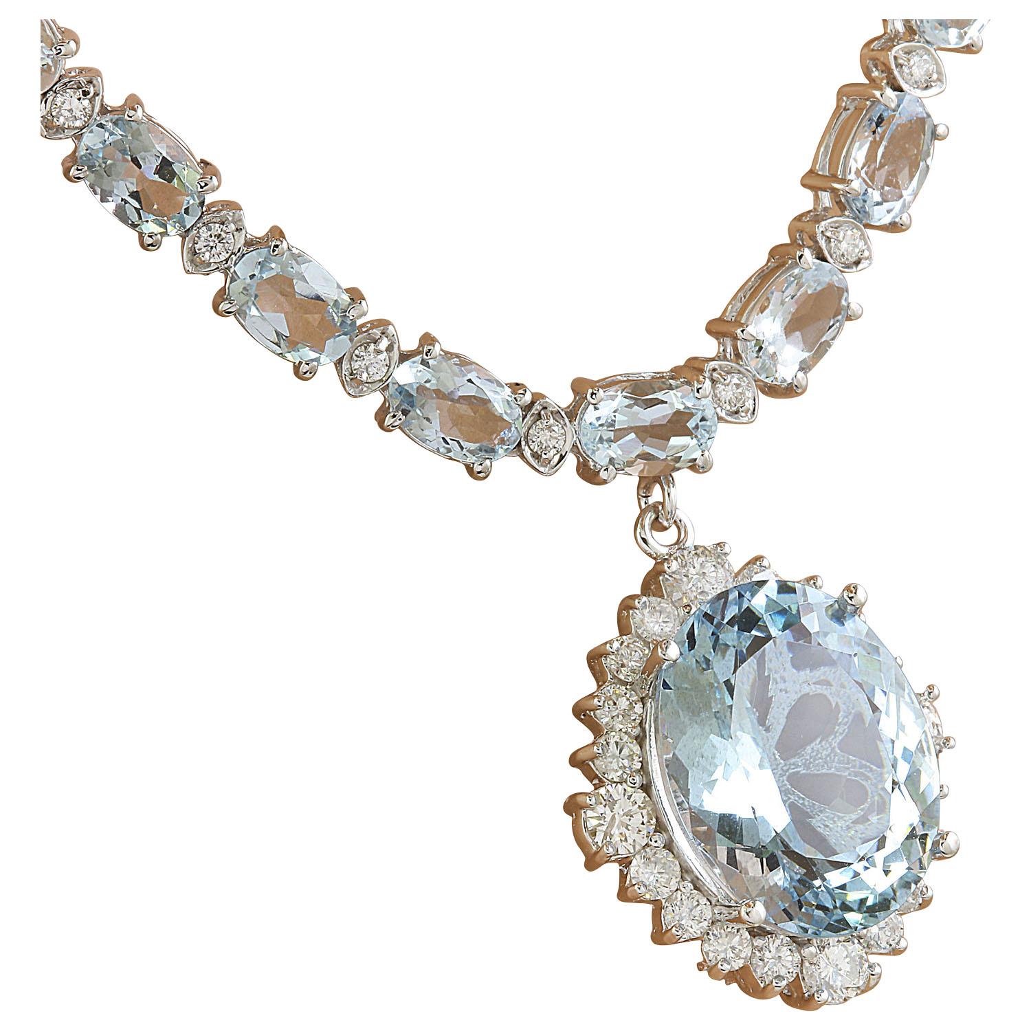 Oval Cut Natural Aquamarine Diamond Necklace in 14 Karat Solid White Gold  For Sale