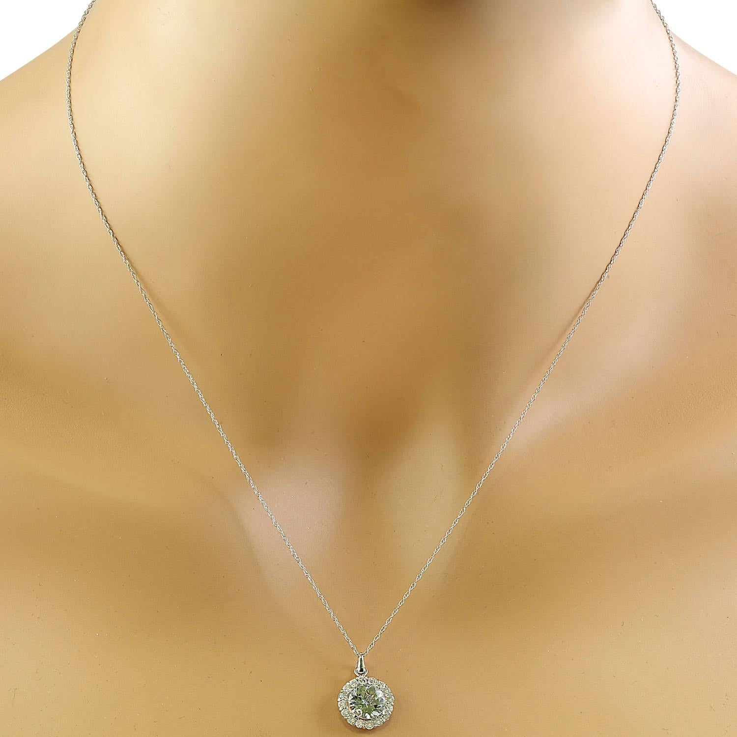 Round Cut Natural Aquamarine Diamond Necklace In 14 Karat White Gold For Sale