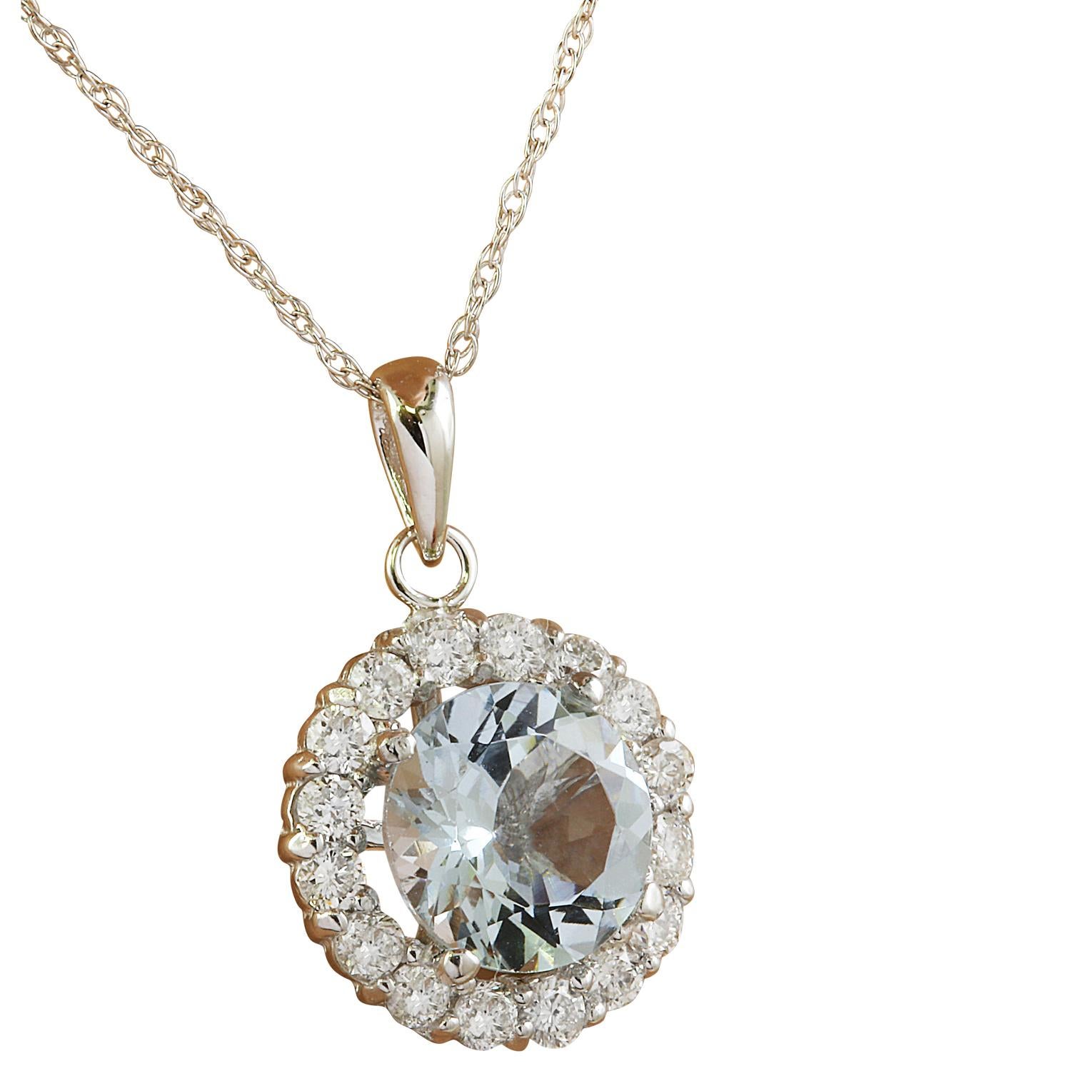 Natural Aquamarine Diamond Necklace In 14 Karat White Gold In New Condition For Sale In Los Angeles, CA