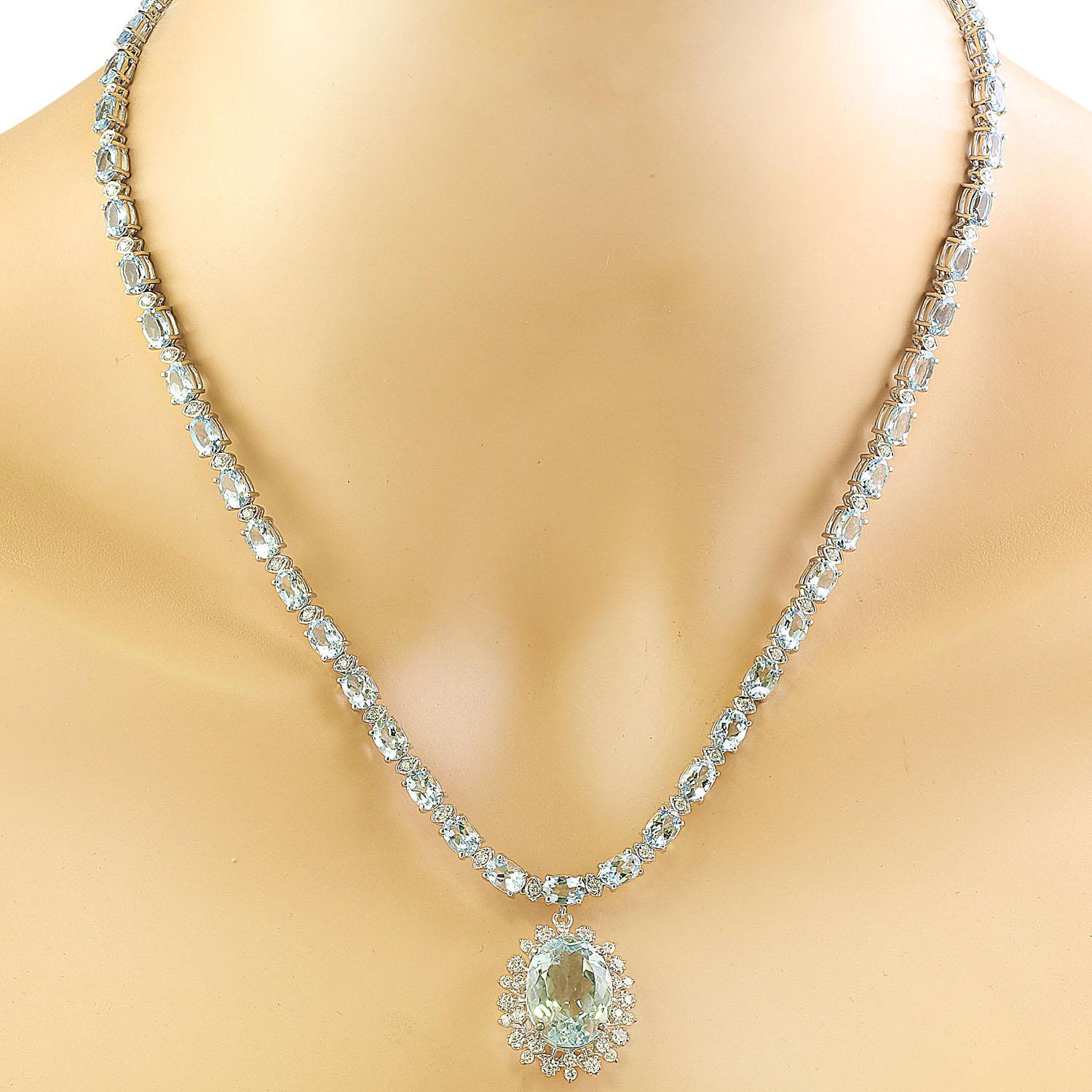 Natural Aquamarine Diamond Necklace In 14 Karat White Gold In New Condition For Sale In Los Angeles, CA